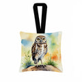Burrowing Owl Hanging Square Fabric Ornament 3.5 × 3.5 Decorative Door-Knob & Tree Hanger, Soft Fabric