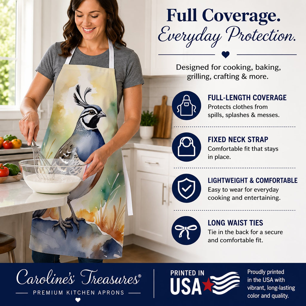 California Quail Apron Cooking Kitchen Server Baking Crafts Gardening for Adult Women Men, Unisex, Large, Multicolor