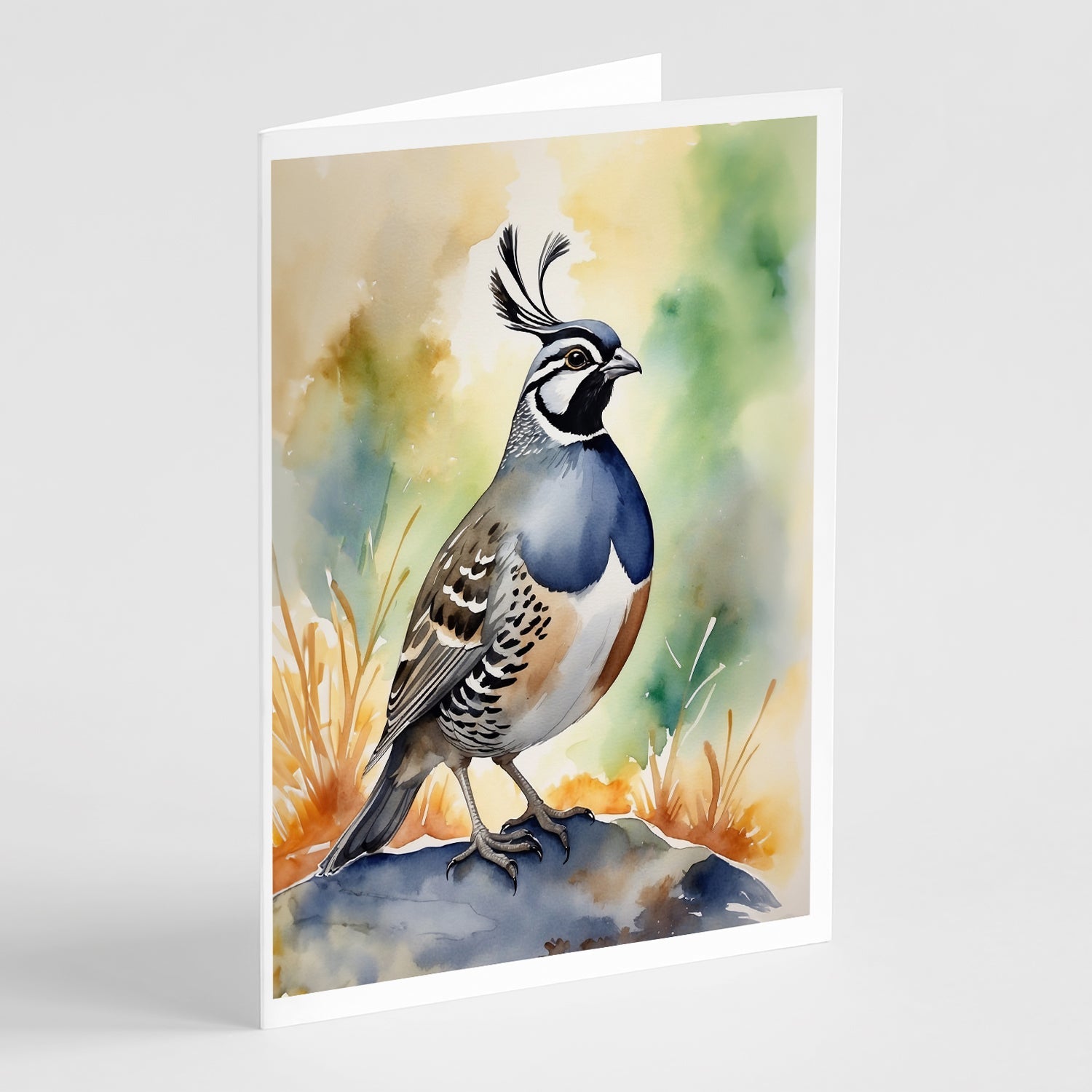 California Quail Greeting Cards Pack of 8 Blank Cards with Envelopes Whimsical A7 Size 5x7