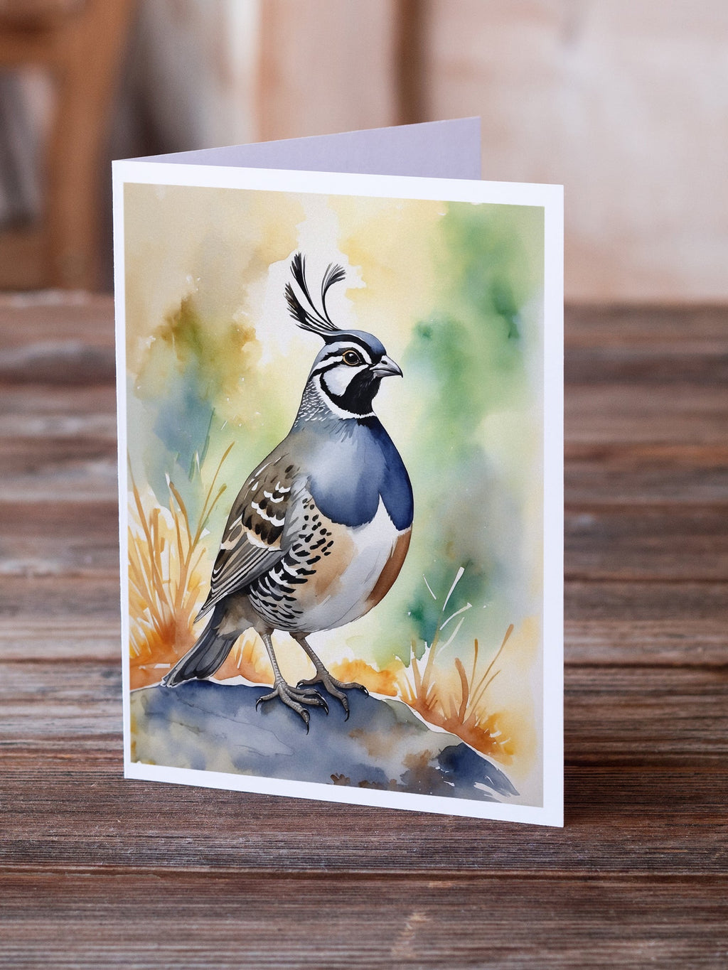 California Quail Greeting Cards Pack of 8 Blank Cards with Envelopes Whimsical A7 Size 5x7