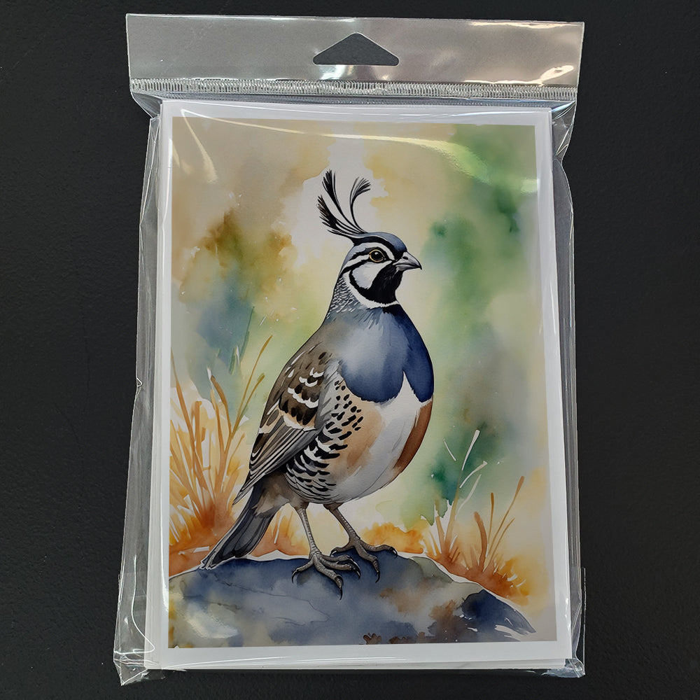 California Quail Greeting Cards Pack of 8 Blank Cards with Envelopes Whimsical A7 Size 5x7