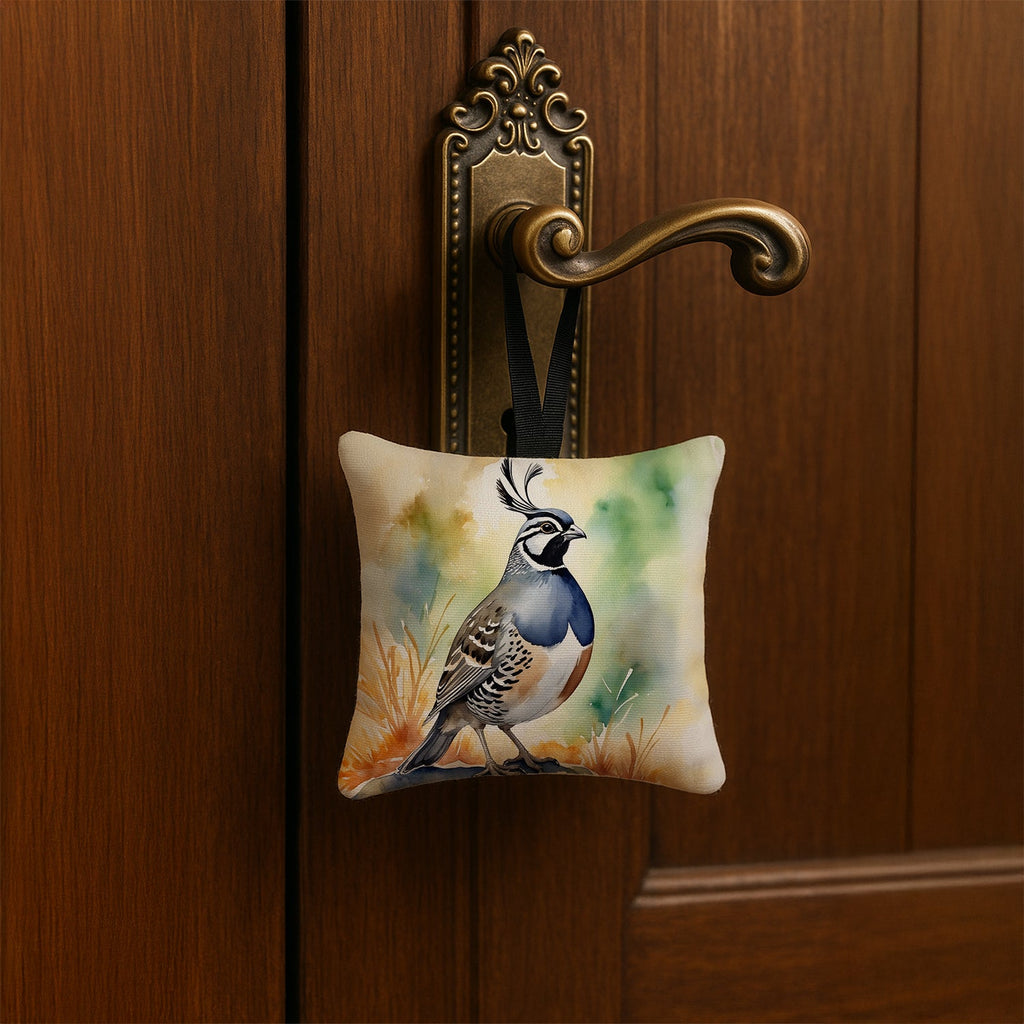 California Quail Hanging Square Fabric Ornament 3.5 × 3.5 Decorative Door-Knob & Tree Hanger, Soft Fabric
