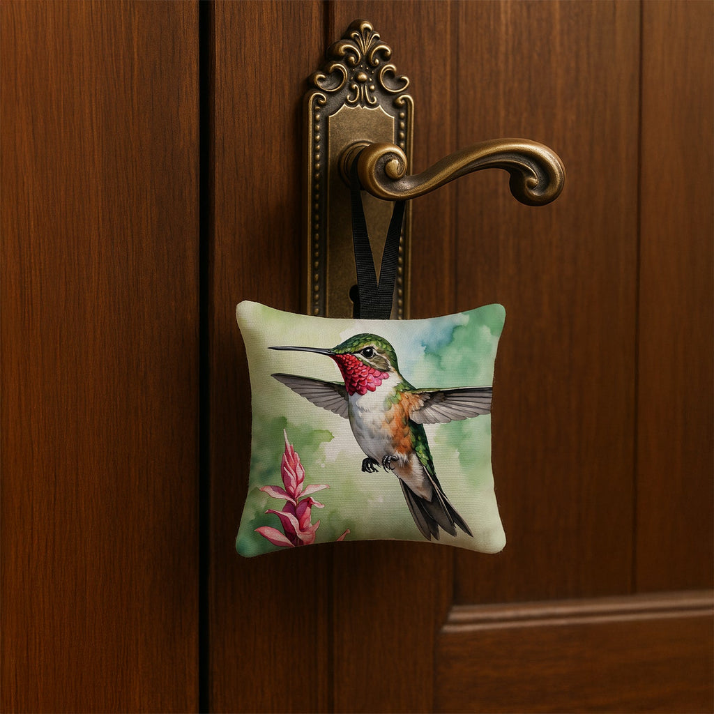 Calliope Hummingbird Hanging Square Fabric Ornament 3.5 × 3.5 Decorative Door-Knob & Tree Hanger, Soft Fabric