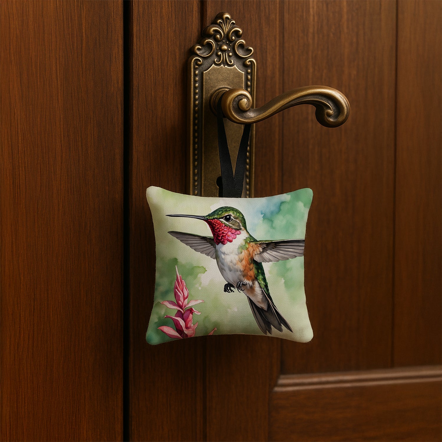 Calliope Hummingbird Hanging Square Fabric Ornament 3.5 × 3.5 Decorative Door-Knob & Tree Hanger, Soft Fabric