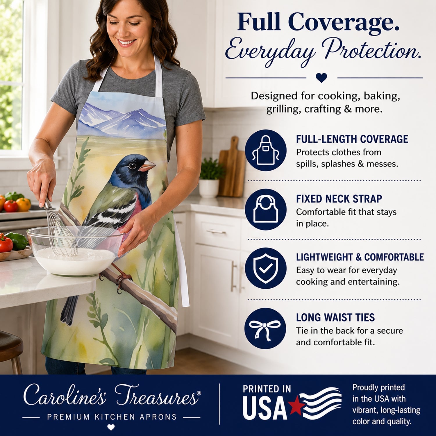 Colorado Lark Bunting Apron Cooking Kitchen Server Baking Crafts Gardening for Adult Women Men, Unisex, Large, Multicolor