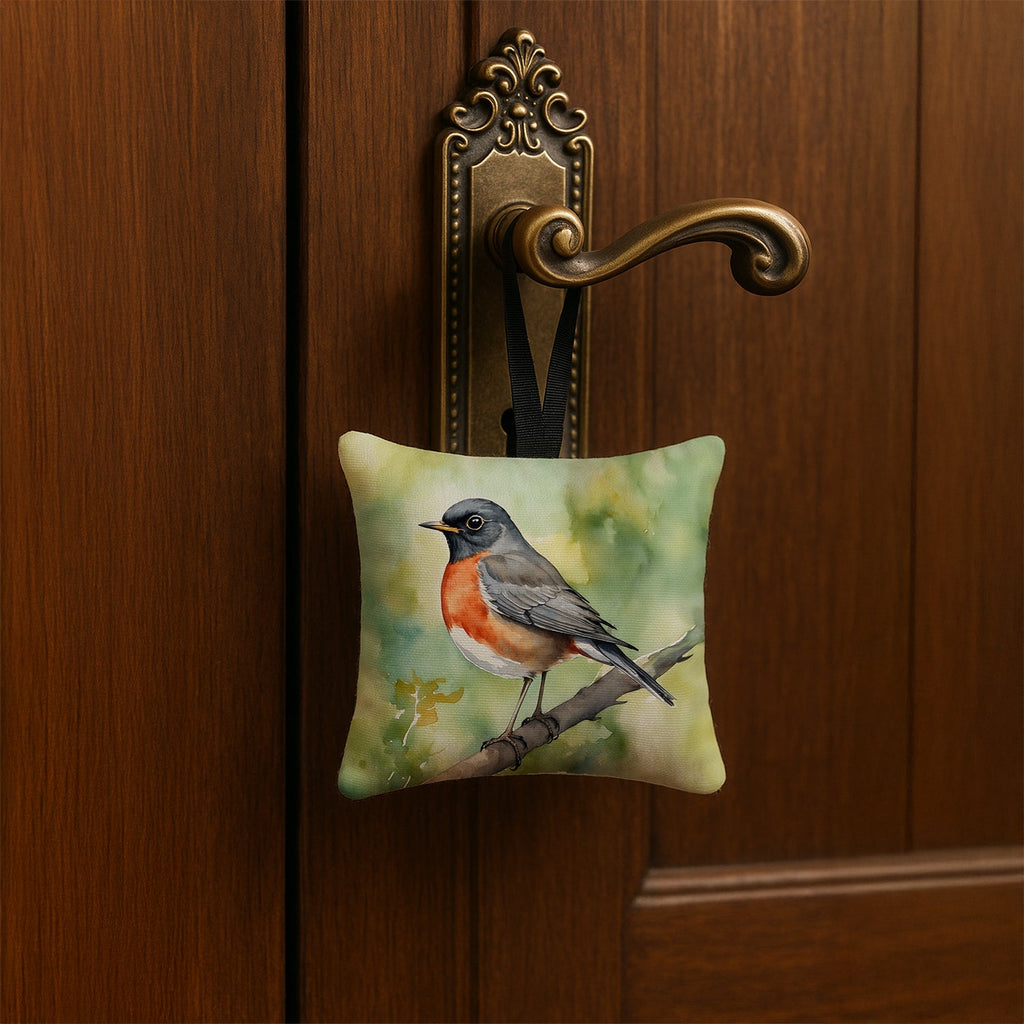 Connecticut American Robin Hanging Square Fabric Ornament 3.5 × 3.5 Decorative Door-Knob & Tree Hanger, Soft Fabric