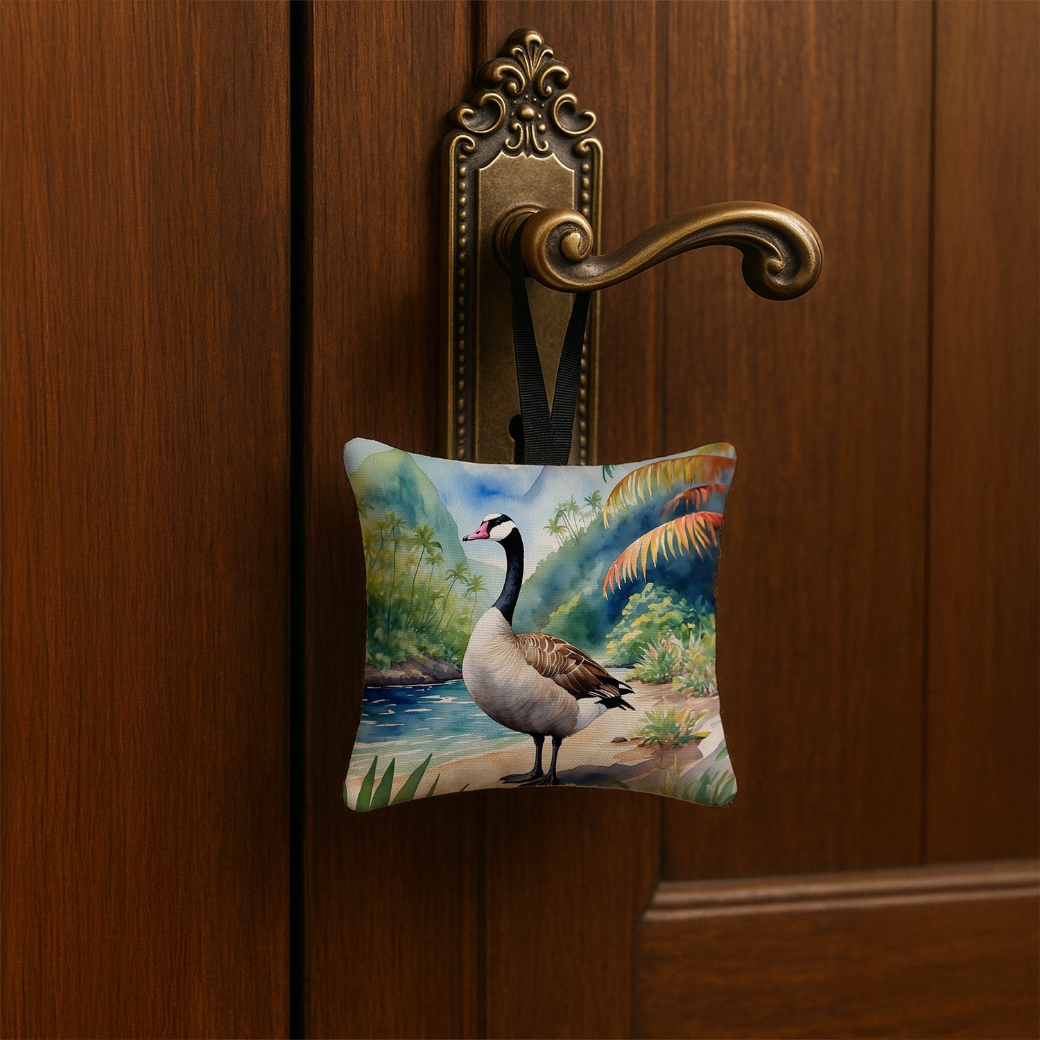 Hawaii Hawaiian Goose Hanging Square Fabric Ornament 3.5 × 3.5 Decorative Door-Knob & Tree Hanger, Soft Fabric