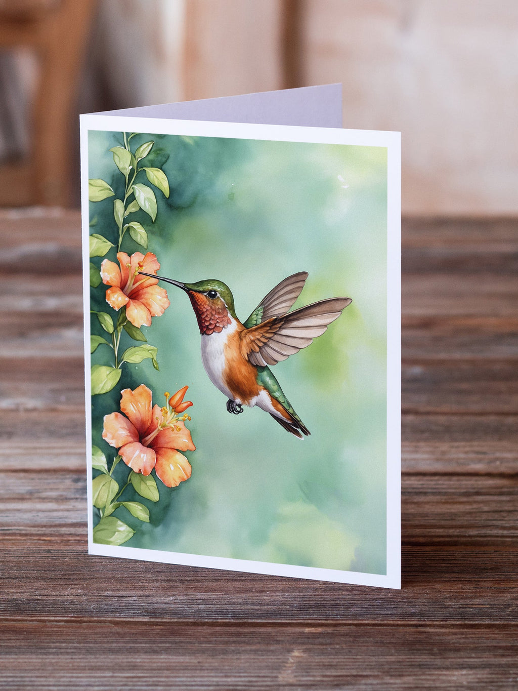 Rufous Hummingbird Greeting Cards Pack of 8 Blank Cards with Envelopes Whimsical A7 Size 5x7