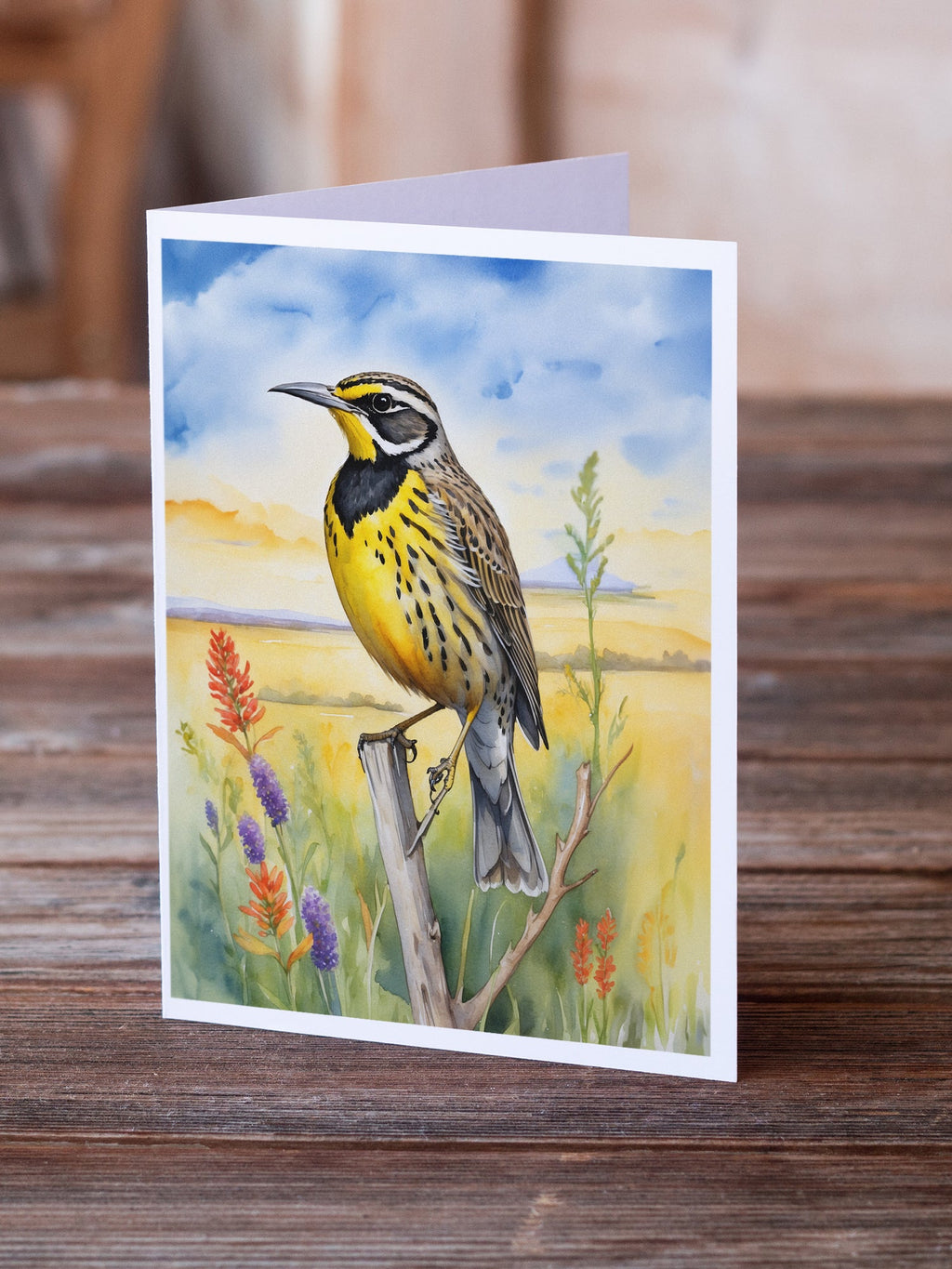 Kansas Western Meadowlark Greeting Cards Pack of 8 Blank Cards with Envelopes Whimsical A7 Size 5x7