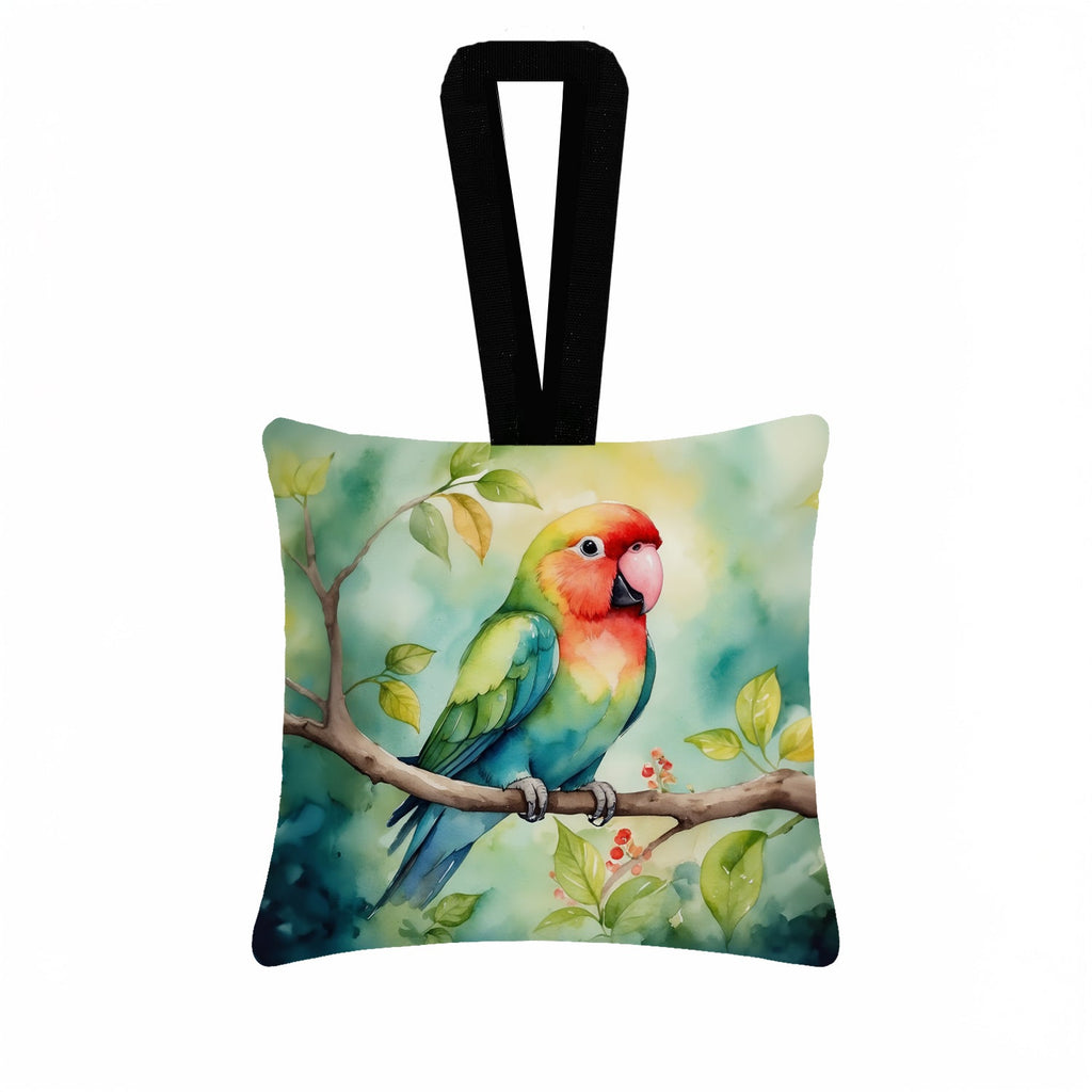 Lovebird Hanging Square Fabric Ornament 3.5 × 3.5 Decorative Door-Knob & Tree Hanger, Soft Fabric