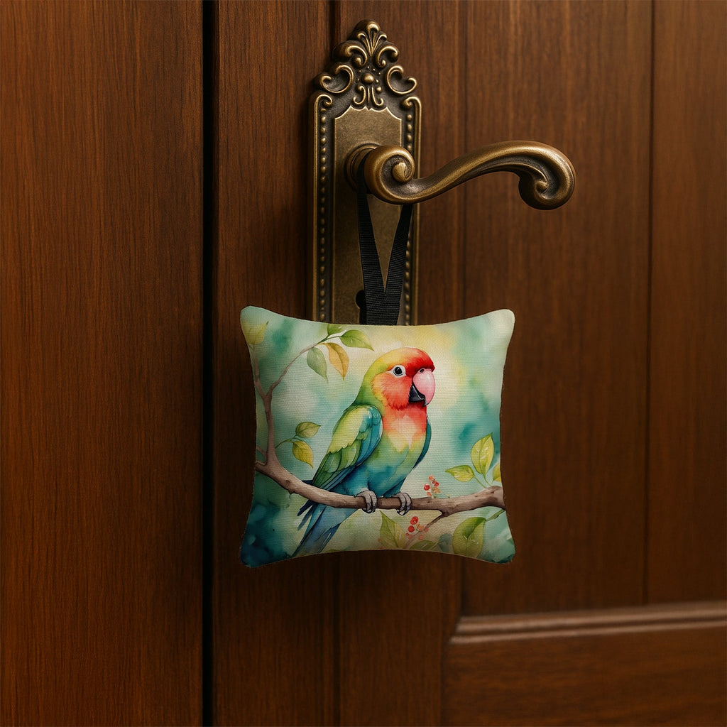 Lovebird Hanging Square Fabric Ornament 3.5 × 3.5 Decorative Door-Knob & Tree Hanger, Soft Fabric