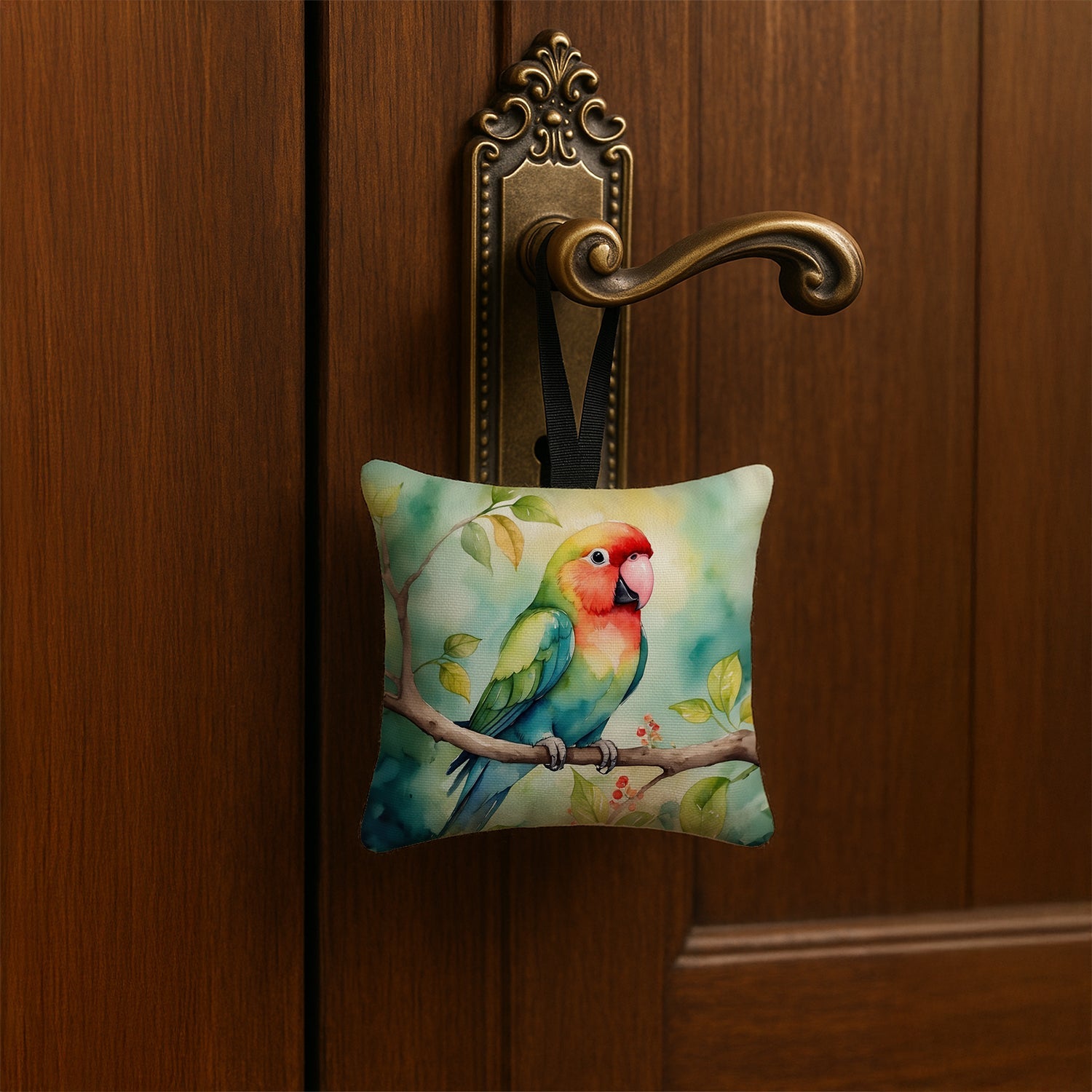Lovebird Hanging Square Fabric Ornament 3.5 × 3.5 Decorative Door-Knob & Tree Hanger, Soft Fabric