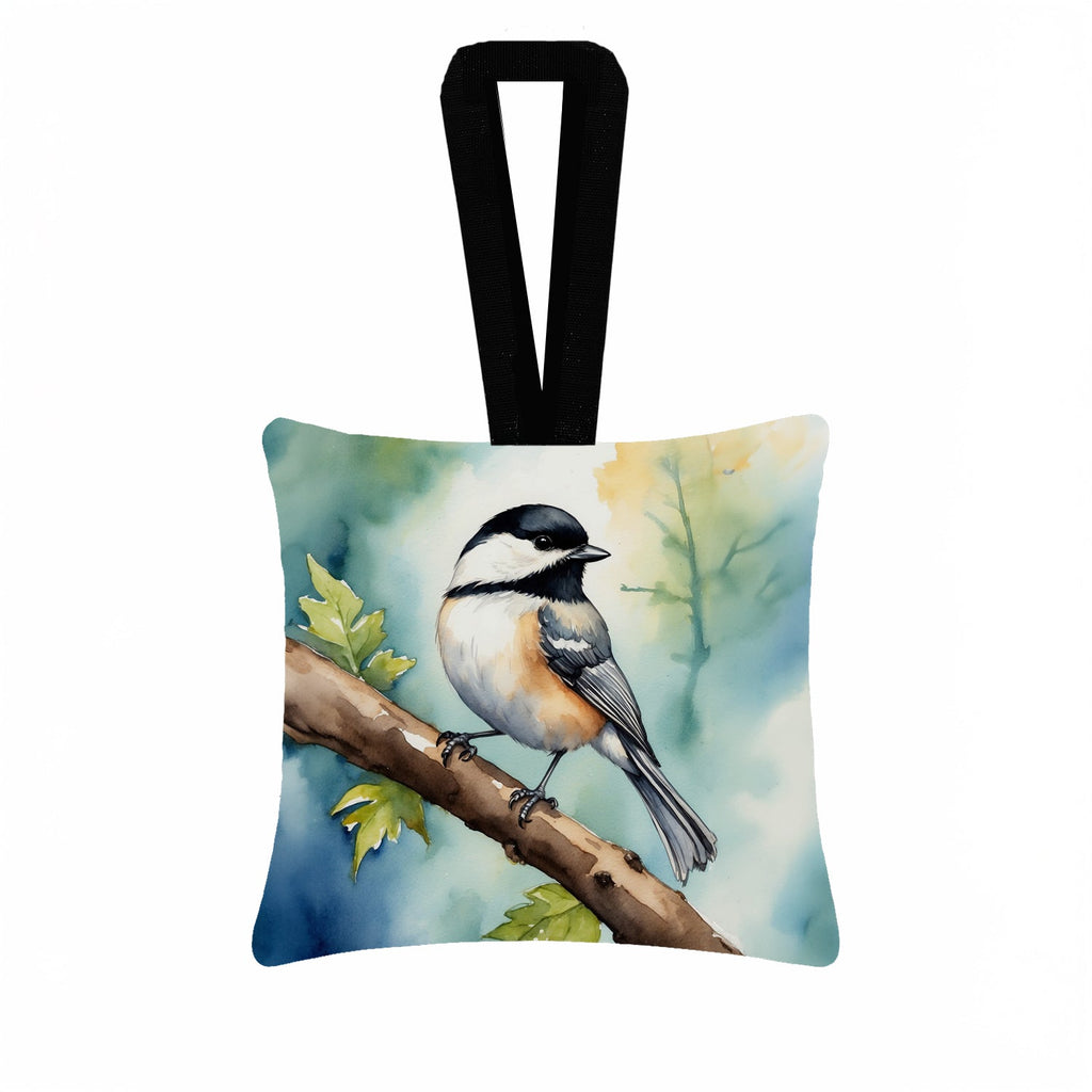 Massachusetts Blackcapped Chickadee Hanging Square Fabric Ornament 3.5 × 3.5 Decorative Door-Knob & Tree Hanger, Soft Fabric