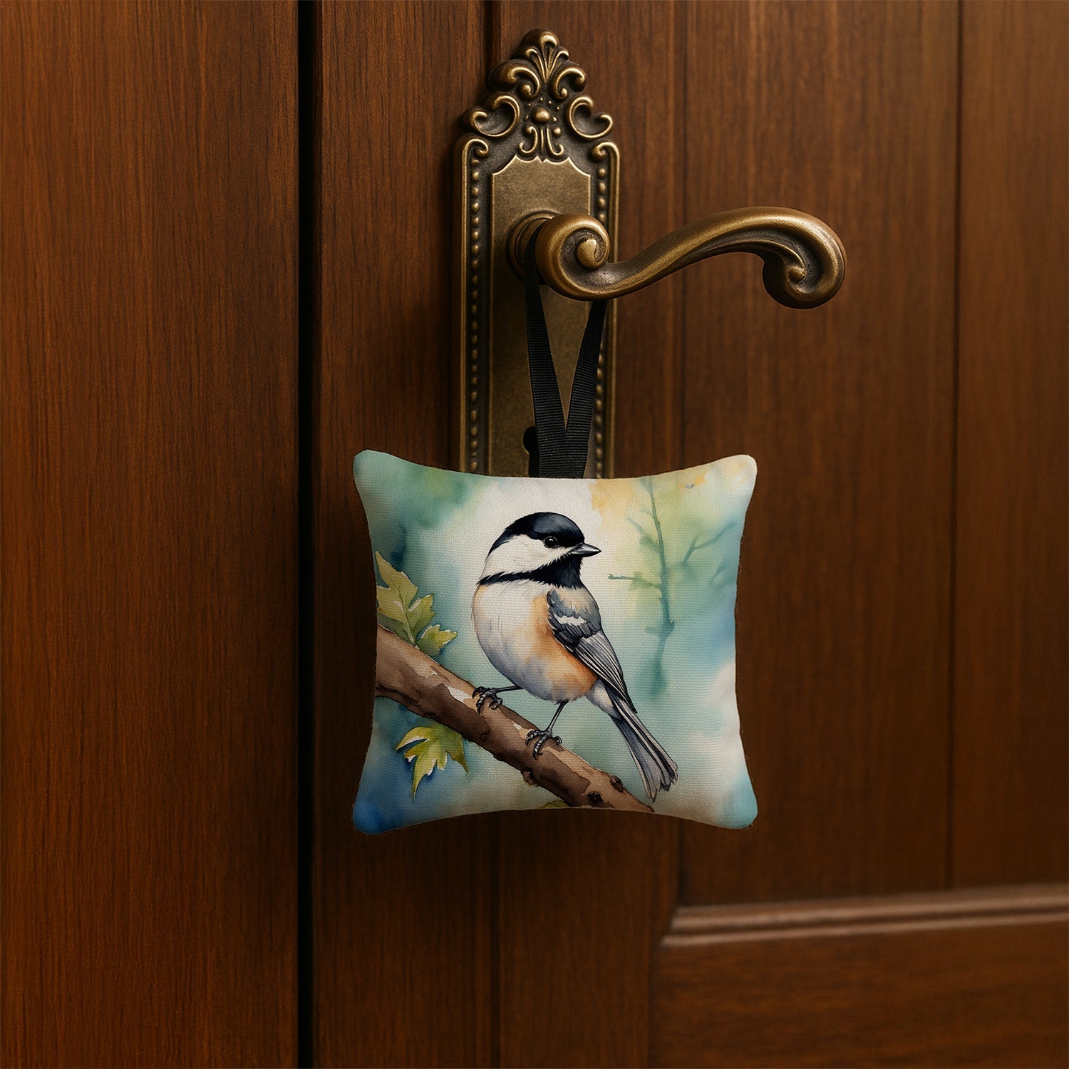 Massachusetts Blackcapped Chickadee Hanging Square Fabric Ornament 3.5 × 3.5 Decorative Door-Knob & Tree Hanger, Soft Fabric