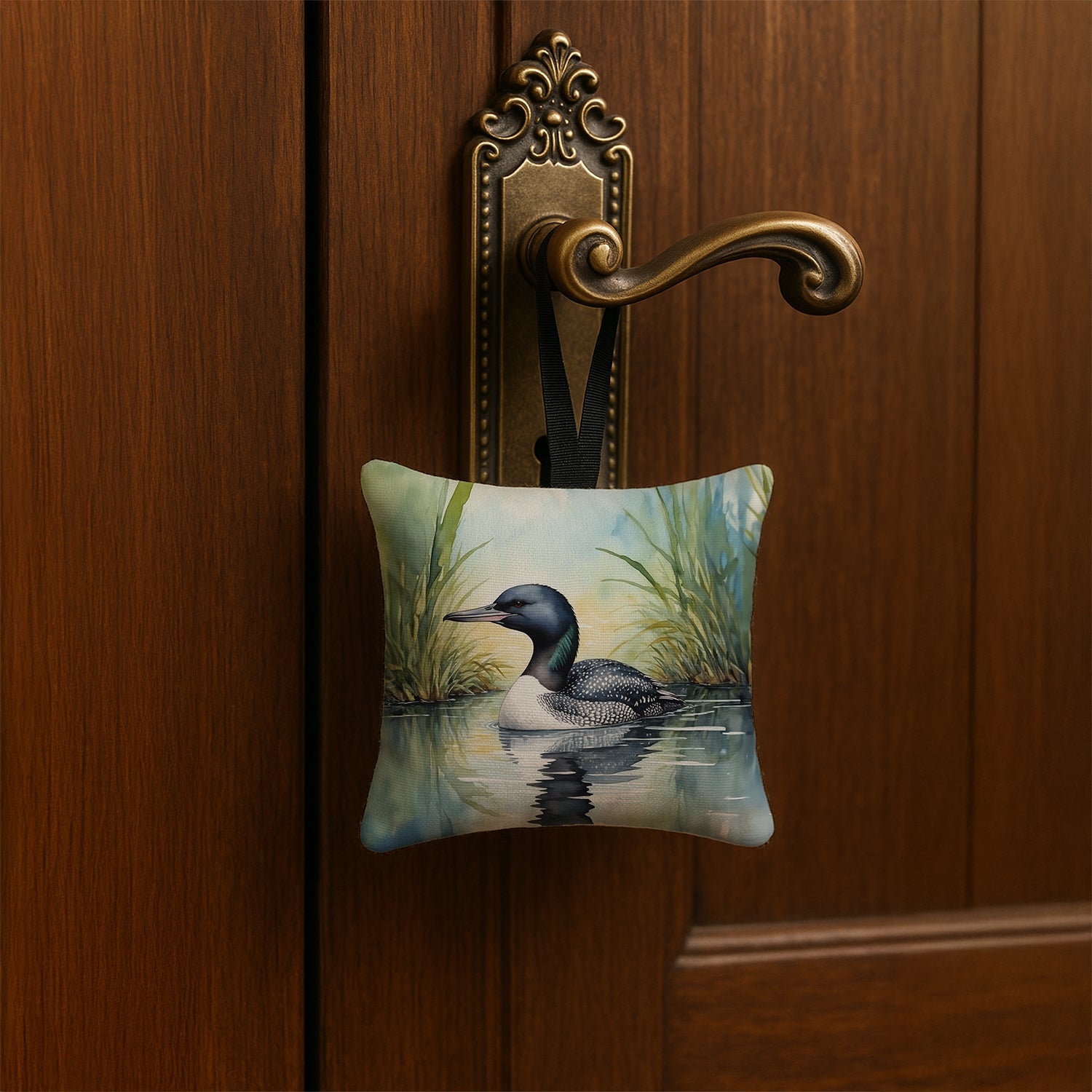 Minnesota Common Loon Hanging Square Fabric Ornament 3.5 × 3.5 Decorative Door-Knob & Tree Hanger, Soft Fabric