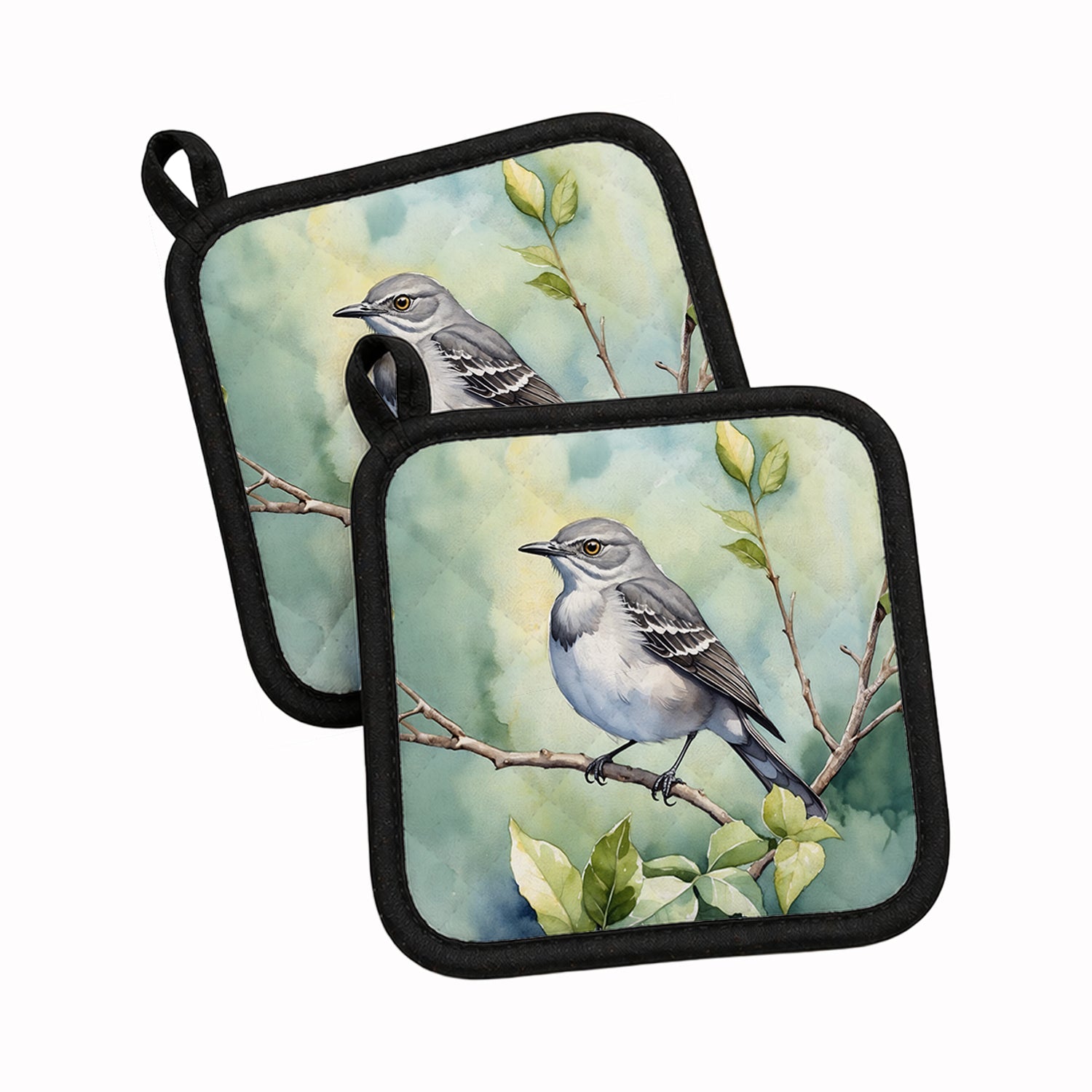 Mississippi Northern Mocking bird Pot Holder Set of 2 Heat Resistant Quilted Hot Pads 7.5 x 7.5 Inch, Insulated Kitchen Trivets for Cooking & Baking