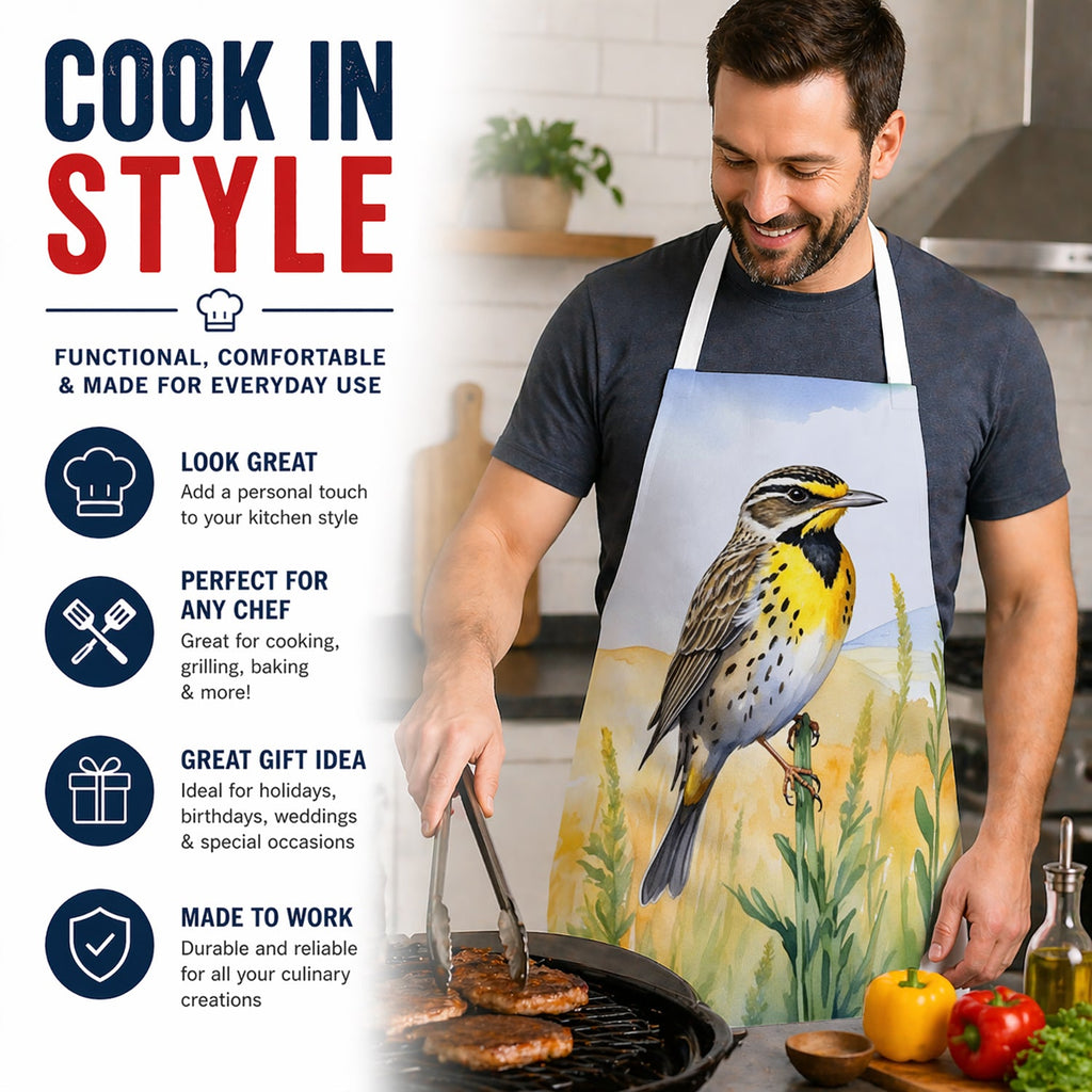 Nebraska Western Meadowlark Apron Cooking Kitchen Server Baking Crafts Gardening for Adult Women Men, Unisex, Large, Multicolor