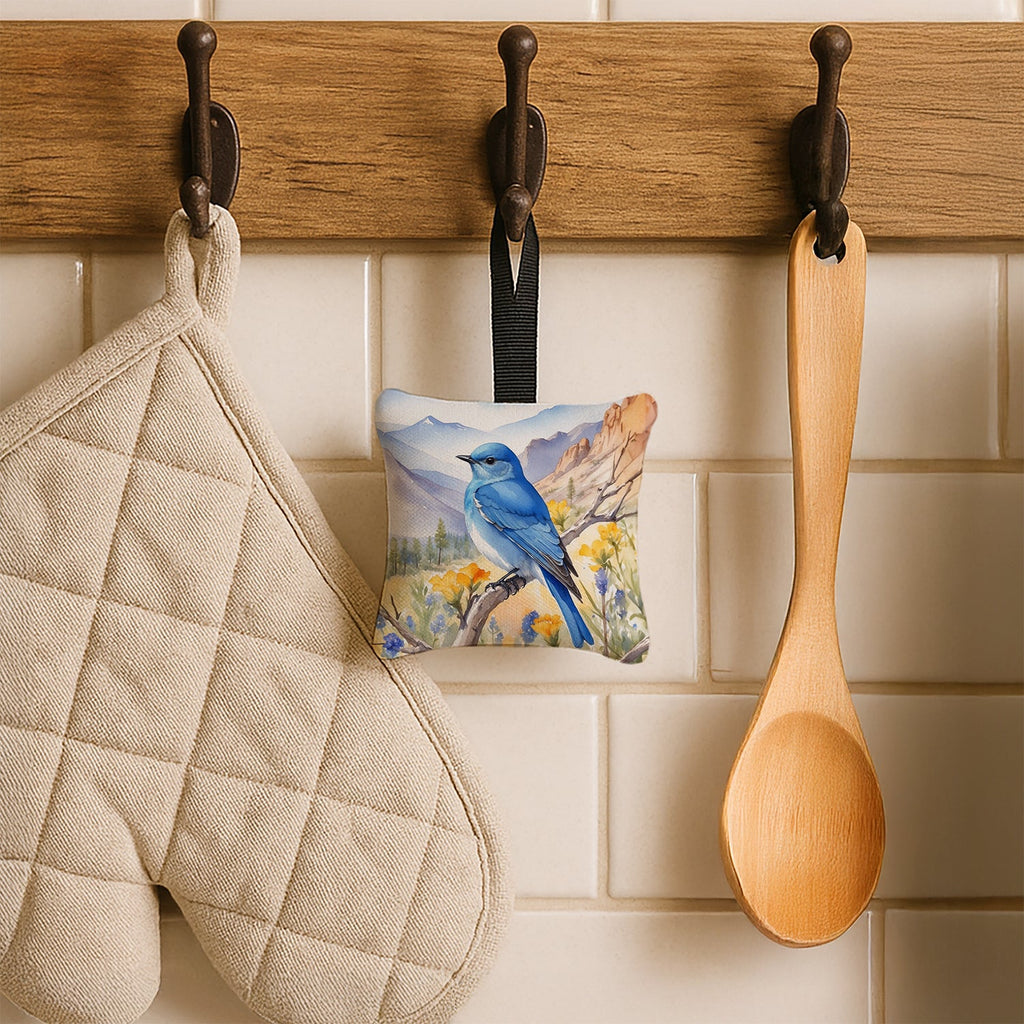 Nevada Mountain Bluebird Hanging Square Fabric Ornament 3.5 × 3.5 Decorative Door-Knob & Tree Hanger, Soft Fabric