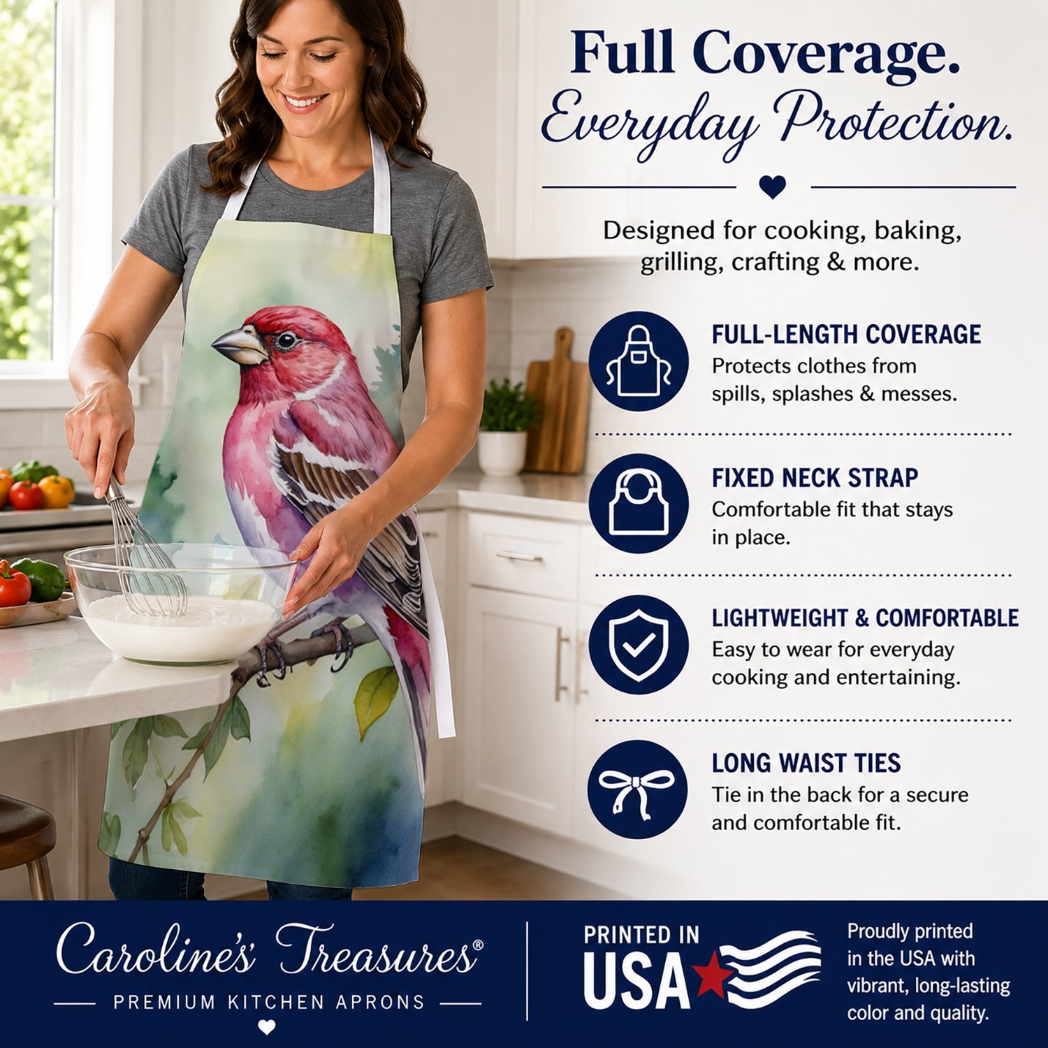 New Hampshire Purple Finch Apron Cooking Kitchen Server Baking Crafts Gardening for Adult Women Men, Unisex, Large, Multicolor