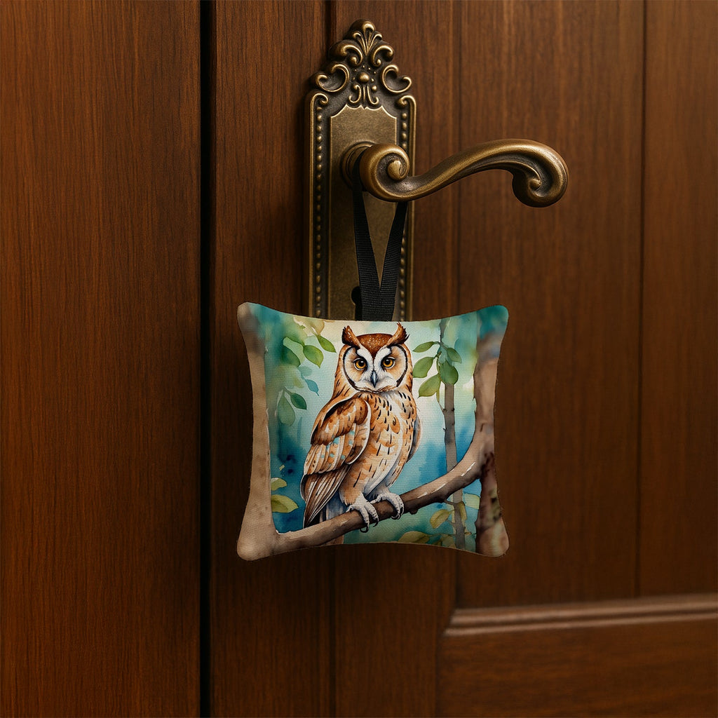 Oriental Bay Owl Hanging Square Fabric Ornament 3.5 × 3.5 Decorative Door-Knob & Tree Hanger, Soft Fabric