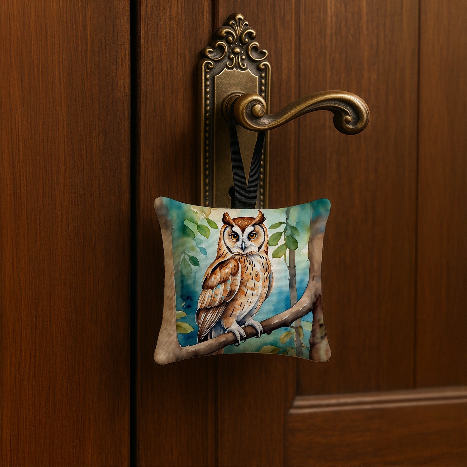 Oriental Bay Owl Hanging Square Fabric Ornament 3.5 × 3.5 Decorative Door-Knob & Tree Hanger, Soft Fabric