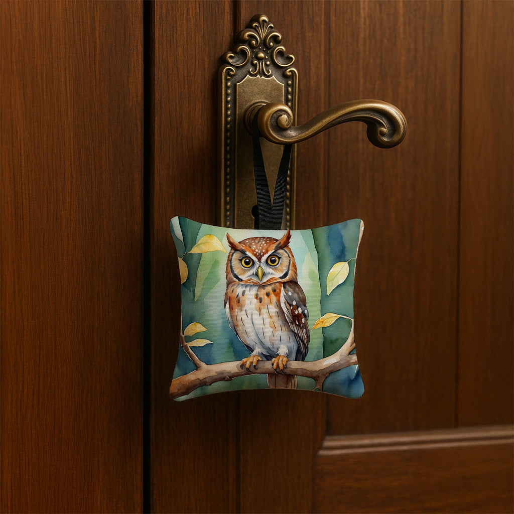 Elf Owl Hanging Square Fabric Ornament 3.5 × 3.5 Decorative Door-Knob & Tree Hanger, Soft Fabric