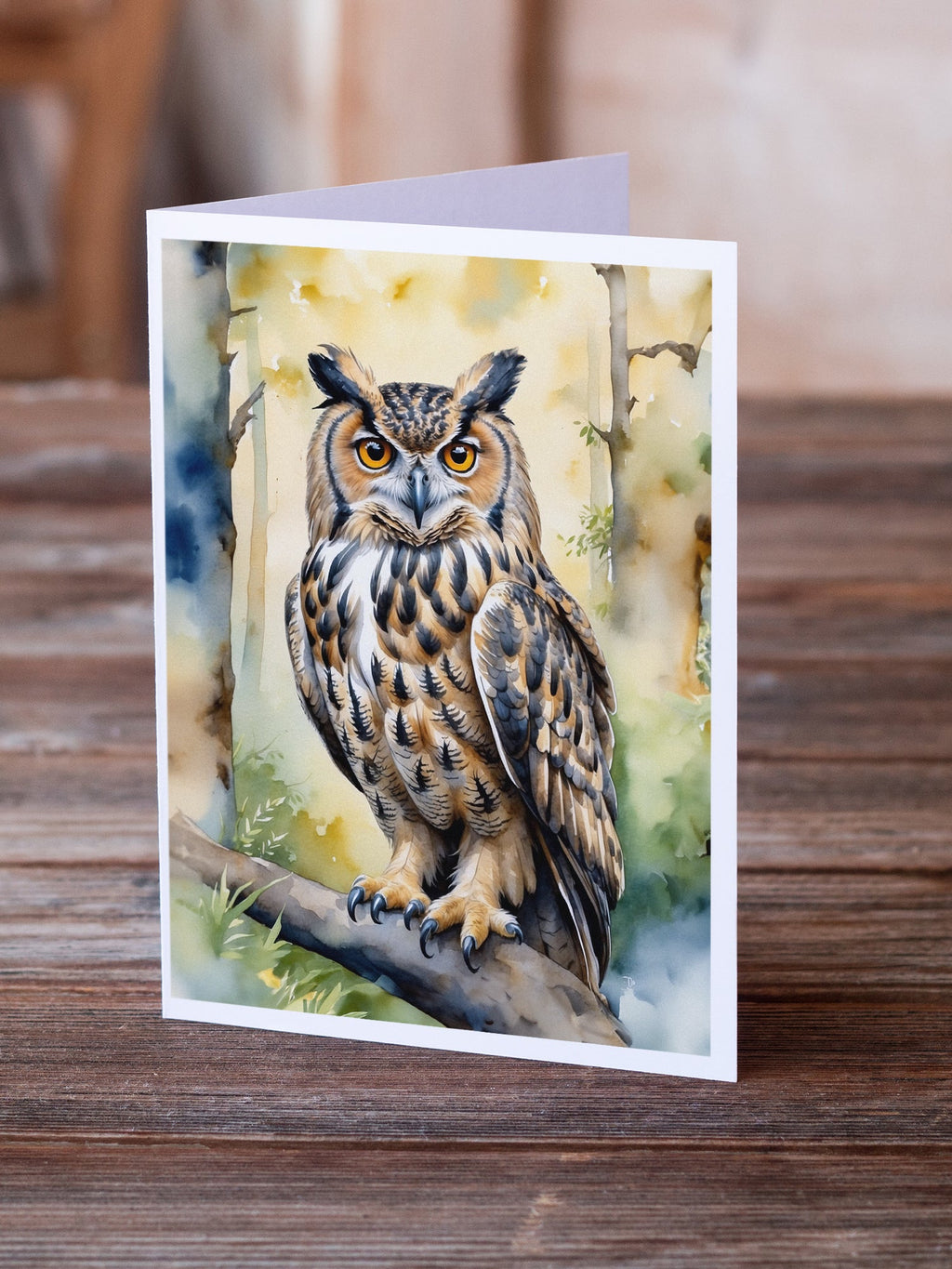 Eurasian Eagle Owl Greeting Cards Pack of 8 Blank Cards with Envelopes Whimsical A7 Size 5x7