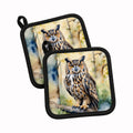 Eurasian Eagle Owl Pot Holder Set of 2 Heat Resistant Quilted Hot Pads 7.5 x 7.5 Inch, Insulated Kitchen Trivets for Cooking & Baking