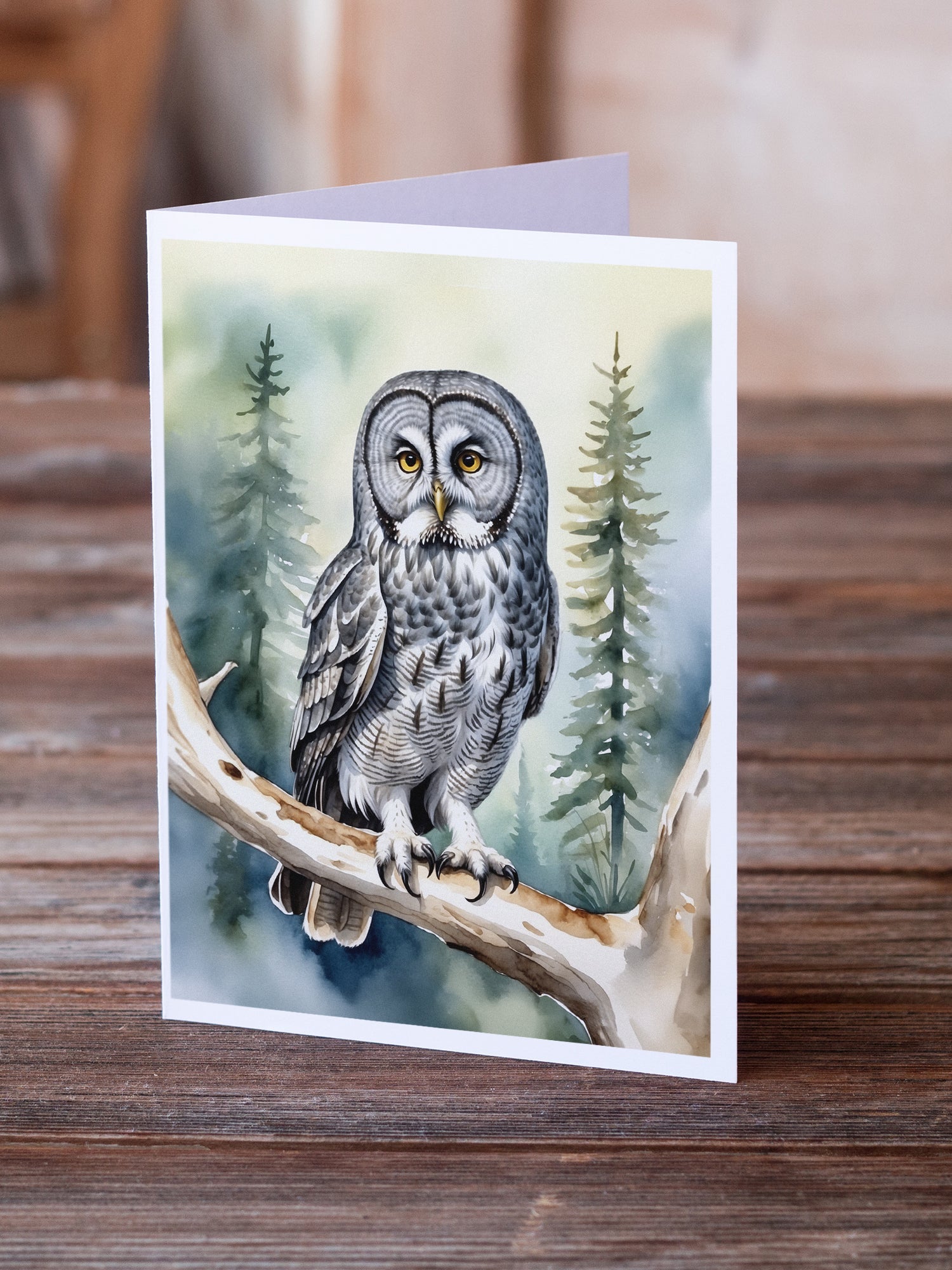 Great Gray Owl Greeting Cards Pack of 8 Blank Cards with Envelopes Whimsical A7 Size 5x7