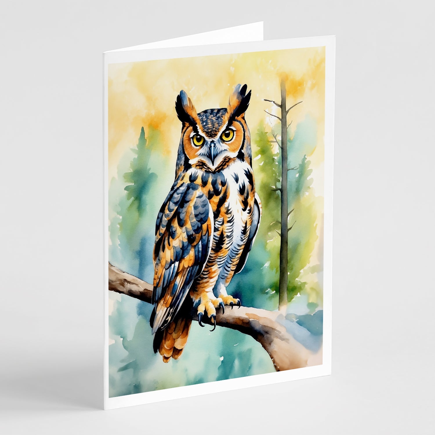 Great Horned Owl Greeting Cards Pack of 8 Blank Cards with Envelopes Whimsical A7 Size 5x7