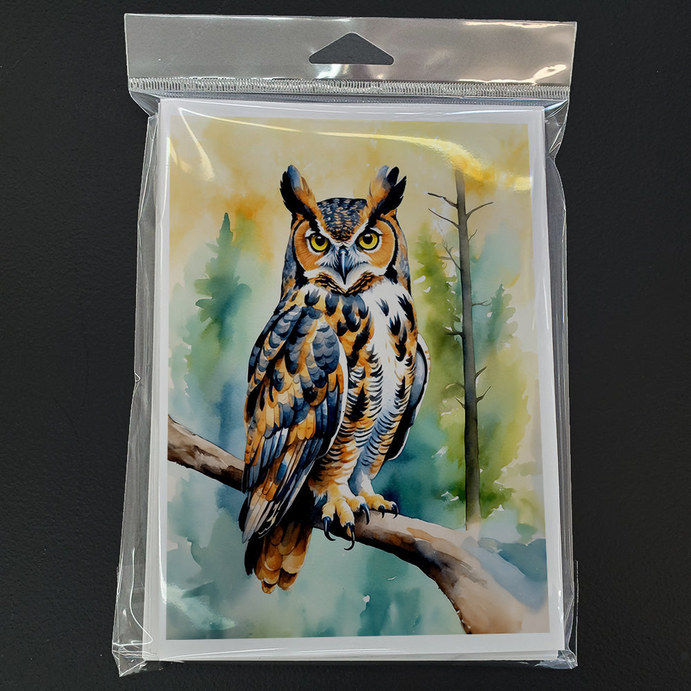 Great Horned Owl Greeting Cards Pack of 8 Blank Cards with Envelopes Whimsical A7 Size 5x7