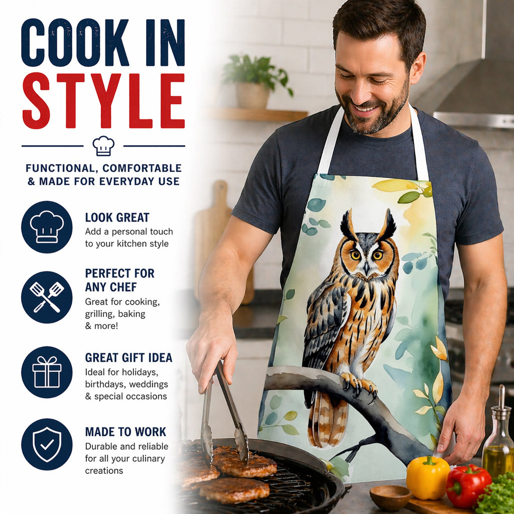 LongEared Owl Apron Cooking Kitchen Server Baking Crafts Gardening for Adult Women Men, Unisex, Large, Multicolor