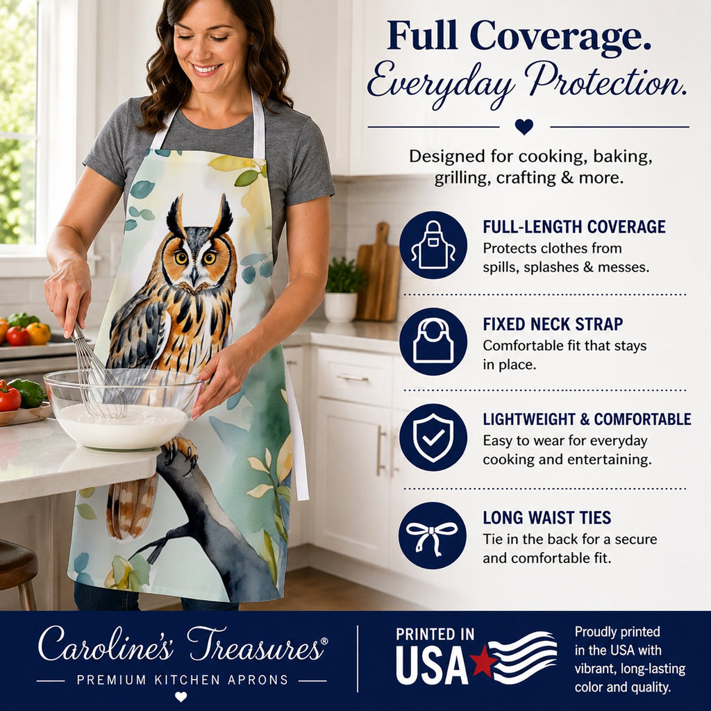 LongEared Owl Apron Cooking Kitchen Server Baking Crafts Gardening for Adult Women Men, Unisex, Large, Multicolor