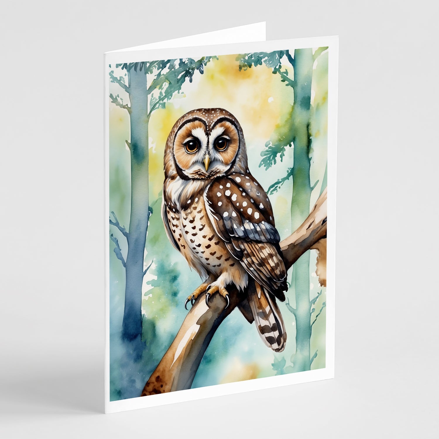 Spotted Owl Greeting Cards Pack of 8 Blank Cards with Envelopes Whimsical A7 Size 5x7