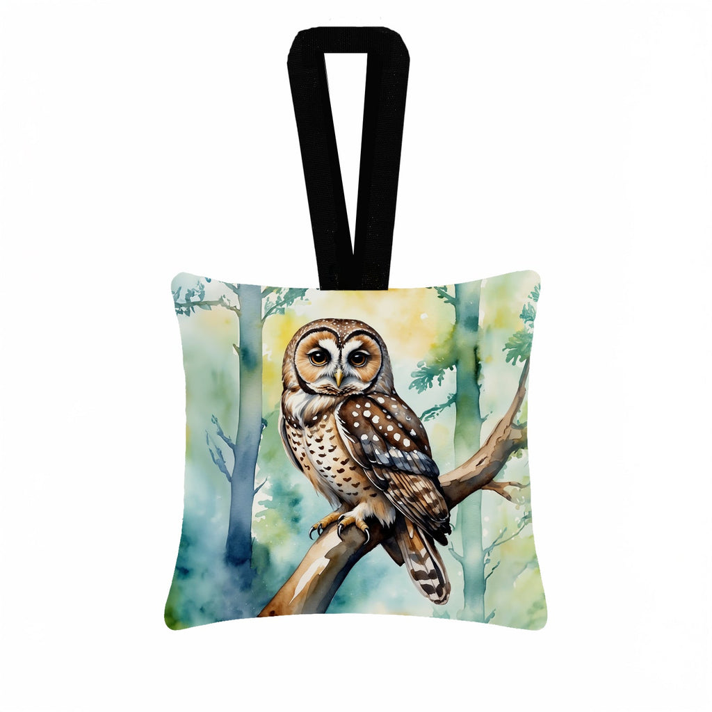 Spotted Owl Hanging Square Fabric Ornament 3.5 × 3.5 Decorative Door-Knob & Tree Hanger, Soft Fabric