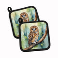 Tawny Owl Pot Holder Set of 2 Heat Resistant Quilted Hot Pads 7.5 x 7.5 Inch, Insulated Kitchen Trivets for Cooking & Baking