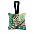 Western Screech Owl Hanging Square Fabric Ornament 3.5 × 3.5 Decorative Door-Knob & Tree Hanger, Soft Fabric