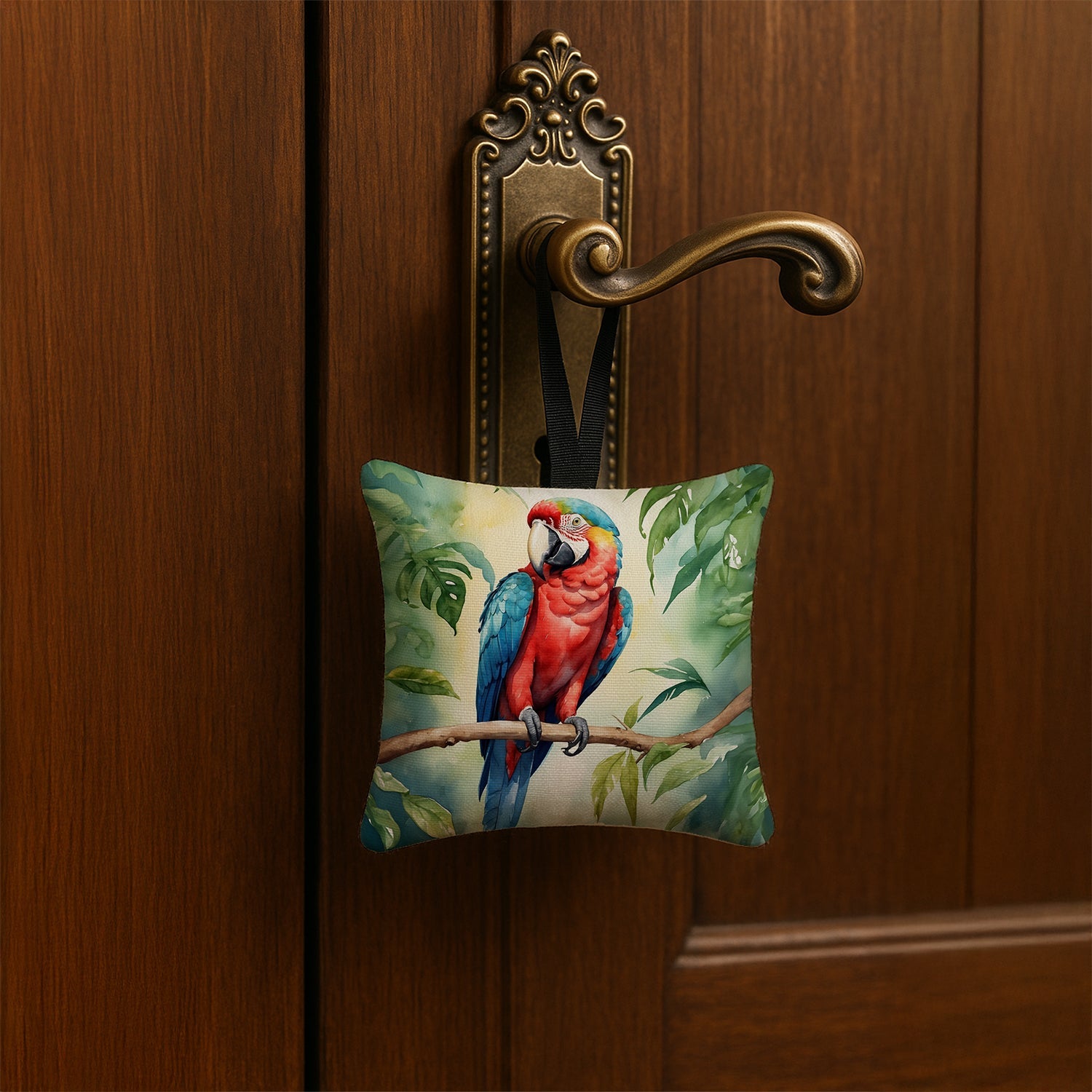 Macaw Parrot Hanging Square Fabric Ornament 3.5 × 3.5 Decorative Door-Knob & Tree Hanger, Soft Fabric