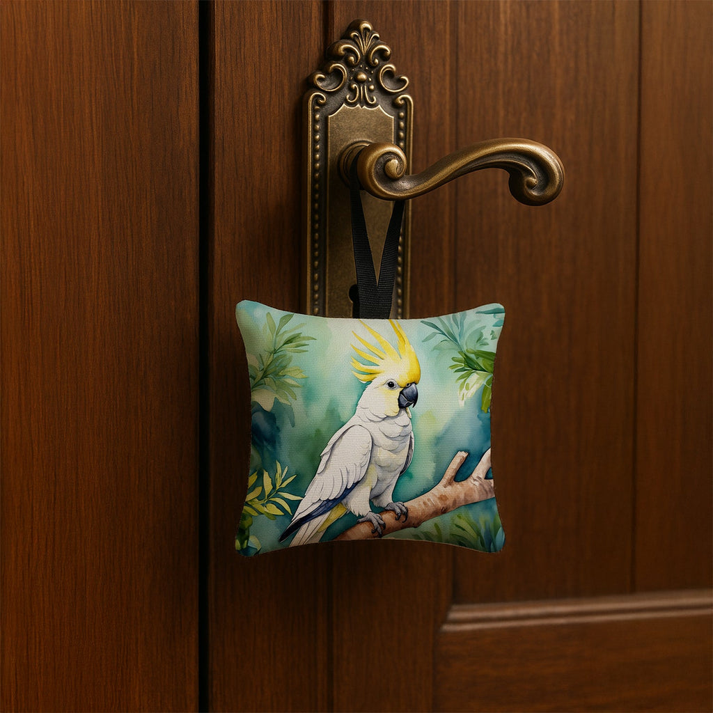 Sulphurcrested Cockatoo Hanging Square Fabric Ornament 3.5 × 3.5 Decorative Door-Knob & Tree Hanger, Soft Fabric