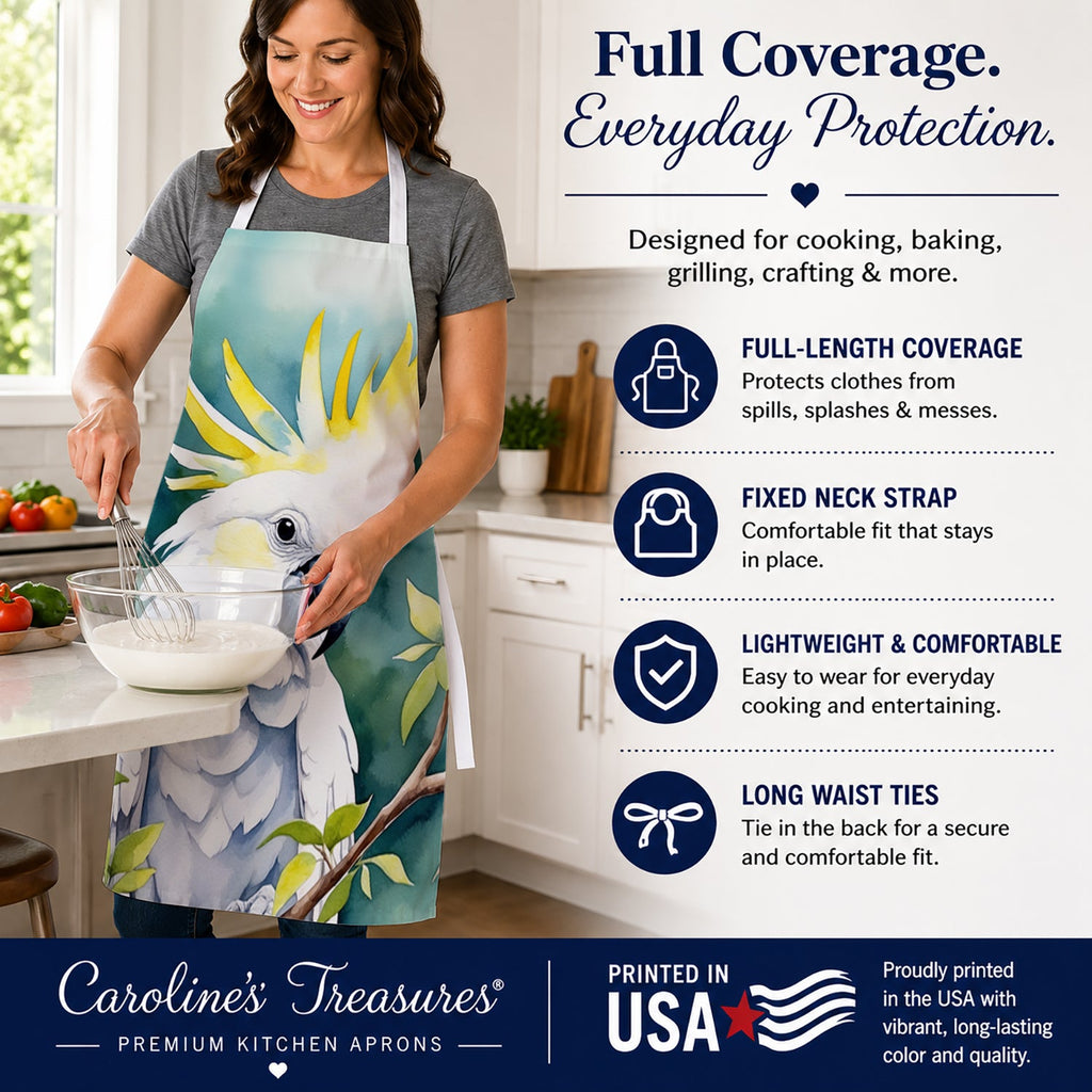 Sulphurcrested Cockatoo Apron Cooking Kitchen Server Baking Crafts Gardening for Adult Women Men, Unisex, Large, Multicolor