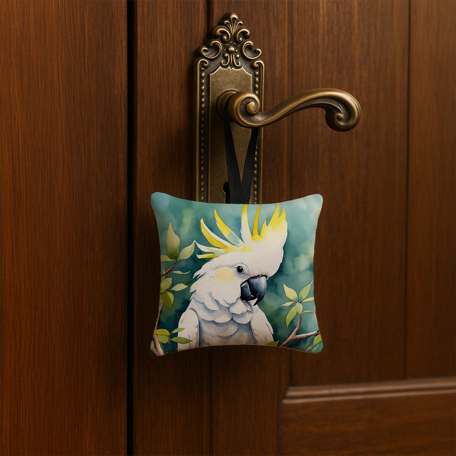 Sulphurcrested Cockatoo Hanging Square Fabric Ornament 3.5 × 3.5 Decorative Door-Knob & Tree Hanger, Soft Fabric
