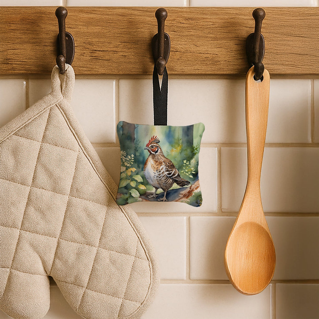 Pennsylvania Ruffed Grouse Hanging Square Fabric Ornament 3.5 × 3.5 Decorative Door-Knob & Tree Hanger, Soft Fabric