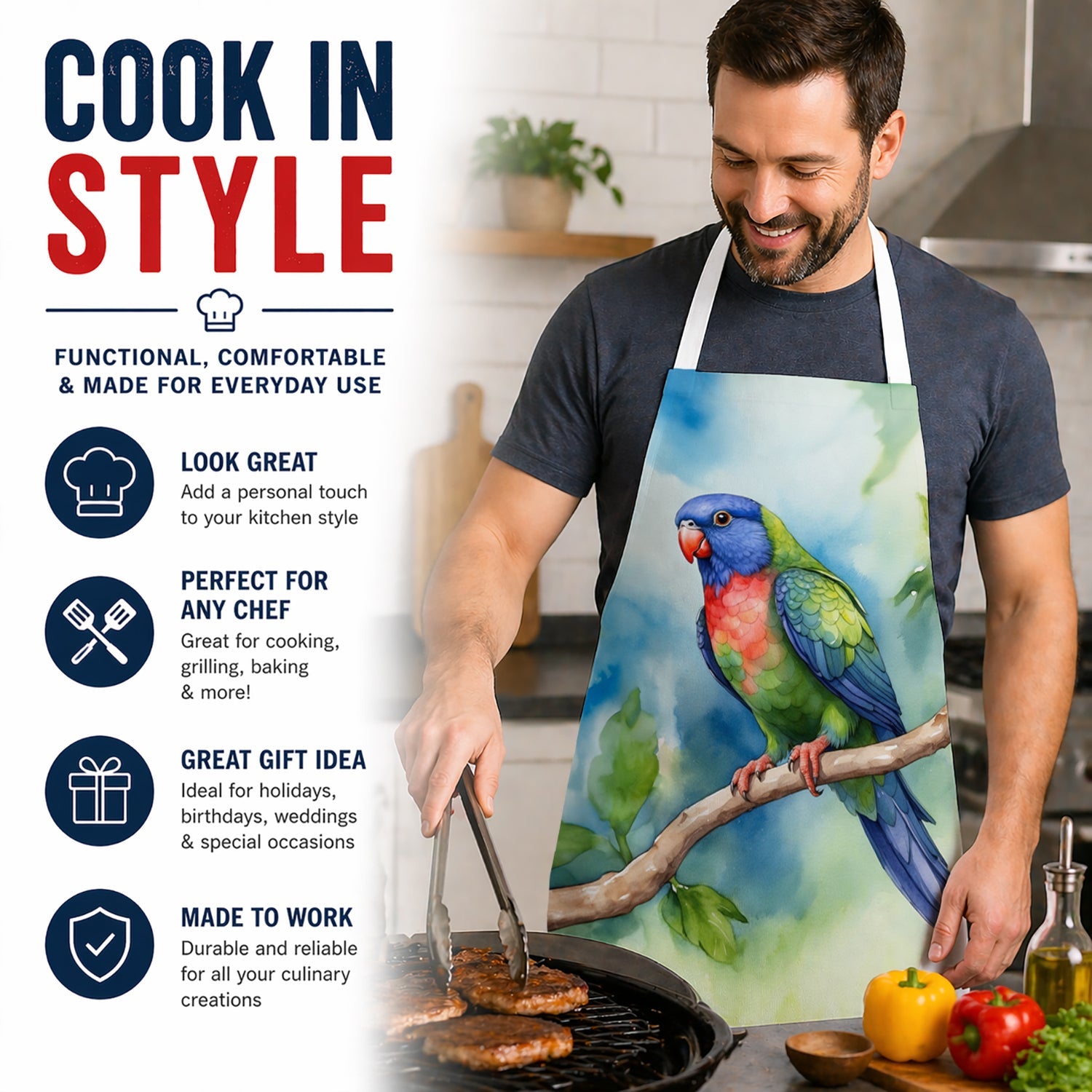 Pionus Apron Cooking Kitchen Server Baking Crafts Gardening for Adult Women Men, Unisex, Large, Multicolor