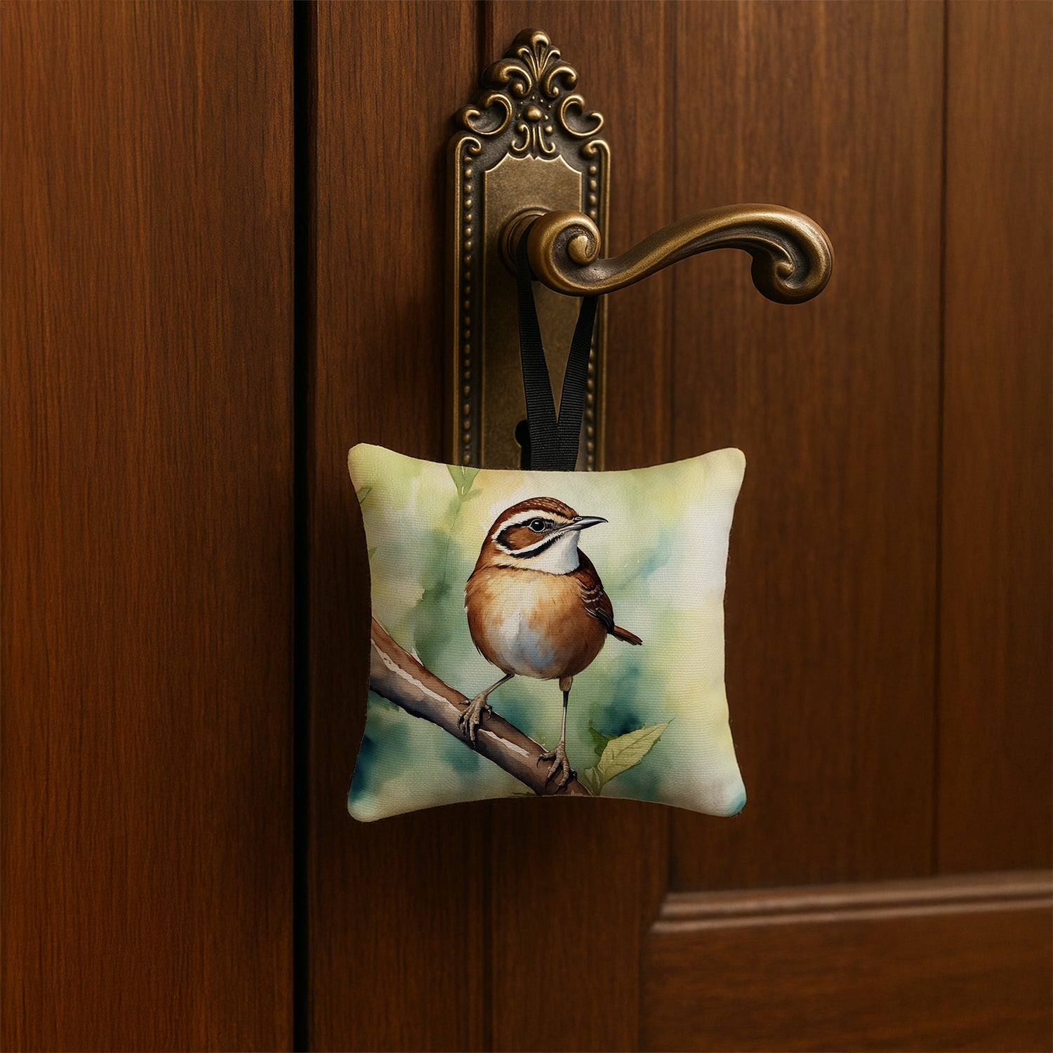 South Carolina Wren Hanging Square Fabric Ornament 3.5 × 3.5 Decorative Door-Knob & Tree Hanger, Soft Fabric