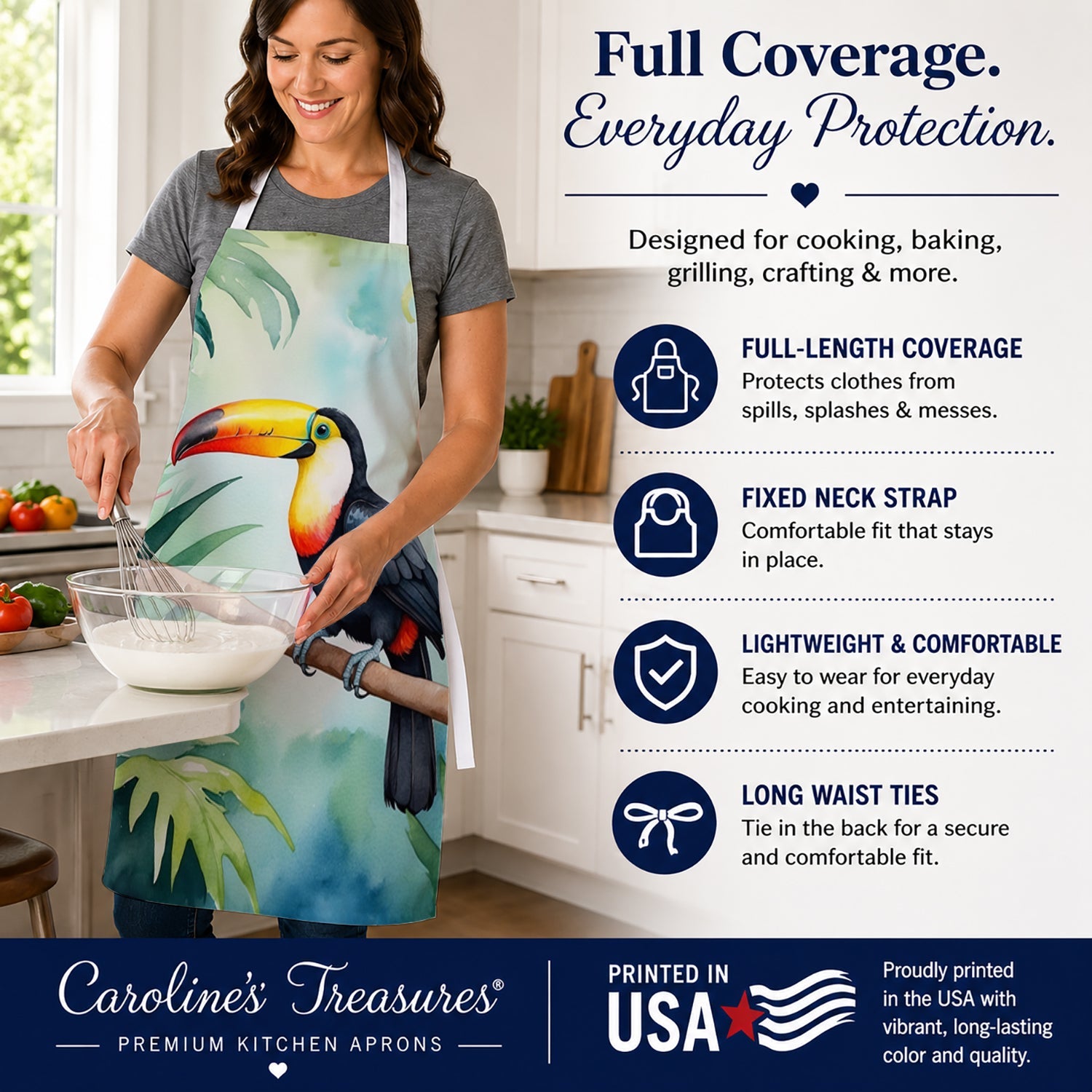 Toucan Apron Cooking Kitchen Server Baking Crafts Gardening for Adult Women Men, Unisex, Large, Multicolor