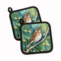 Vermont Hermit Thrush Pot Holder Set of 2 Heat Resistant Quilted Hot Pads 7.5 x 7.5 Inch, Insulated Kitchen Trivets for Cooking & Baking