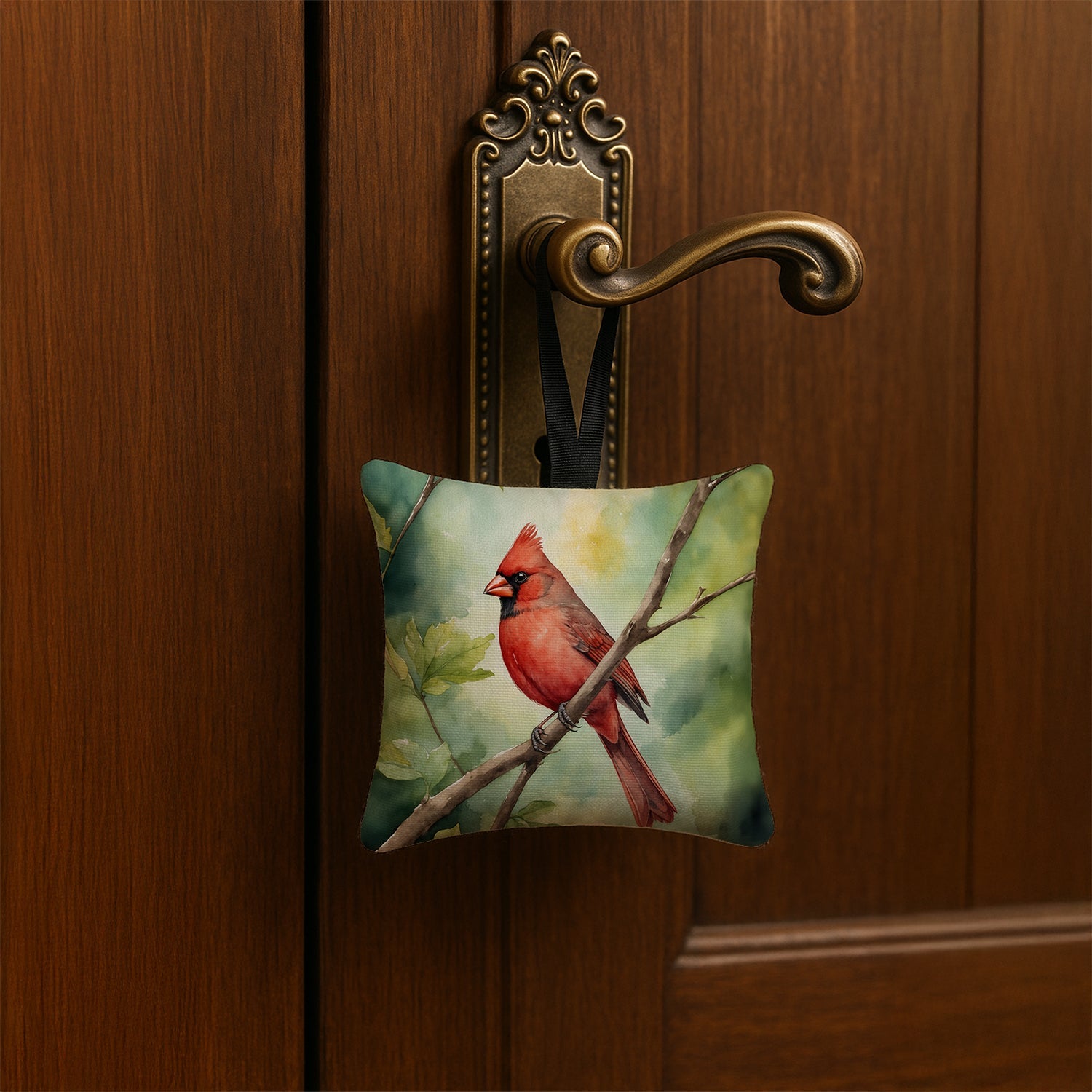 West Virginia Northern CardInal Hanging Square Fabric Ornament 3.5 × 3.5 Decorative Door-Knob & Tree Hanger, Soft Fabric