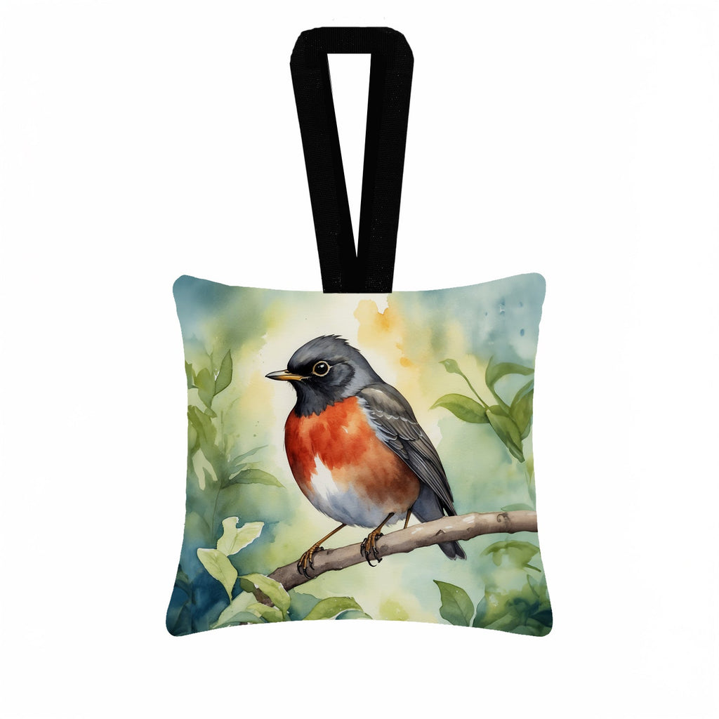 Wisconsin American Robin Hanging Square Fabric Ornament 3.5 × 3.5 Decorative Door-Knob & Tree Hanger, Soft Fabric
