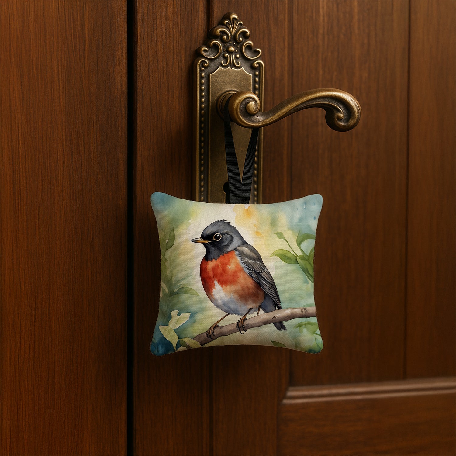 Wisconsin American Robin Hanging Square Fabric Ornament 3.5 × 3.5 Decorative Door-Knob & Tree Hanger, Soft Fabric