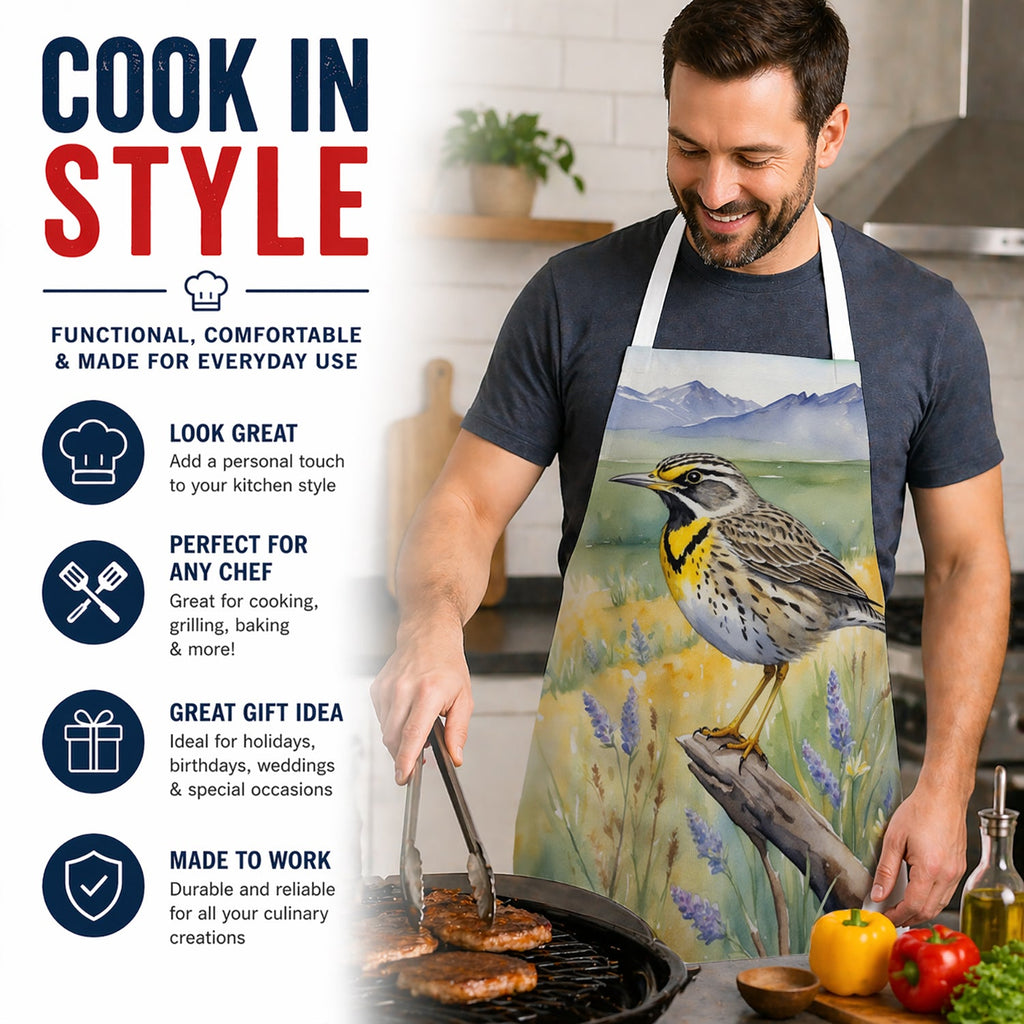 Wyoming Western Meadowlark Apron Cooking Kitchen Server Baking Crafts Gardening for Adult Women Men, Unisex, Large, Multicolor